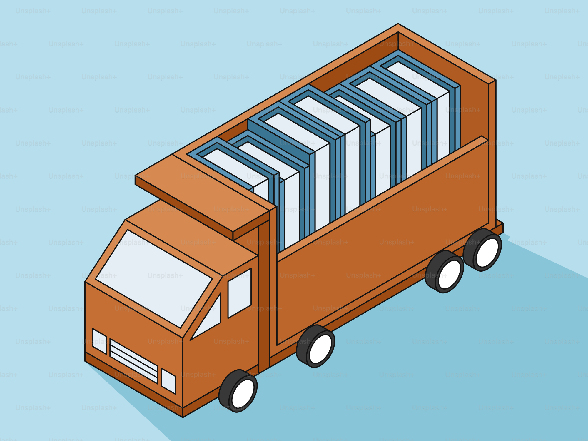 Truck carrying many books on a blue background