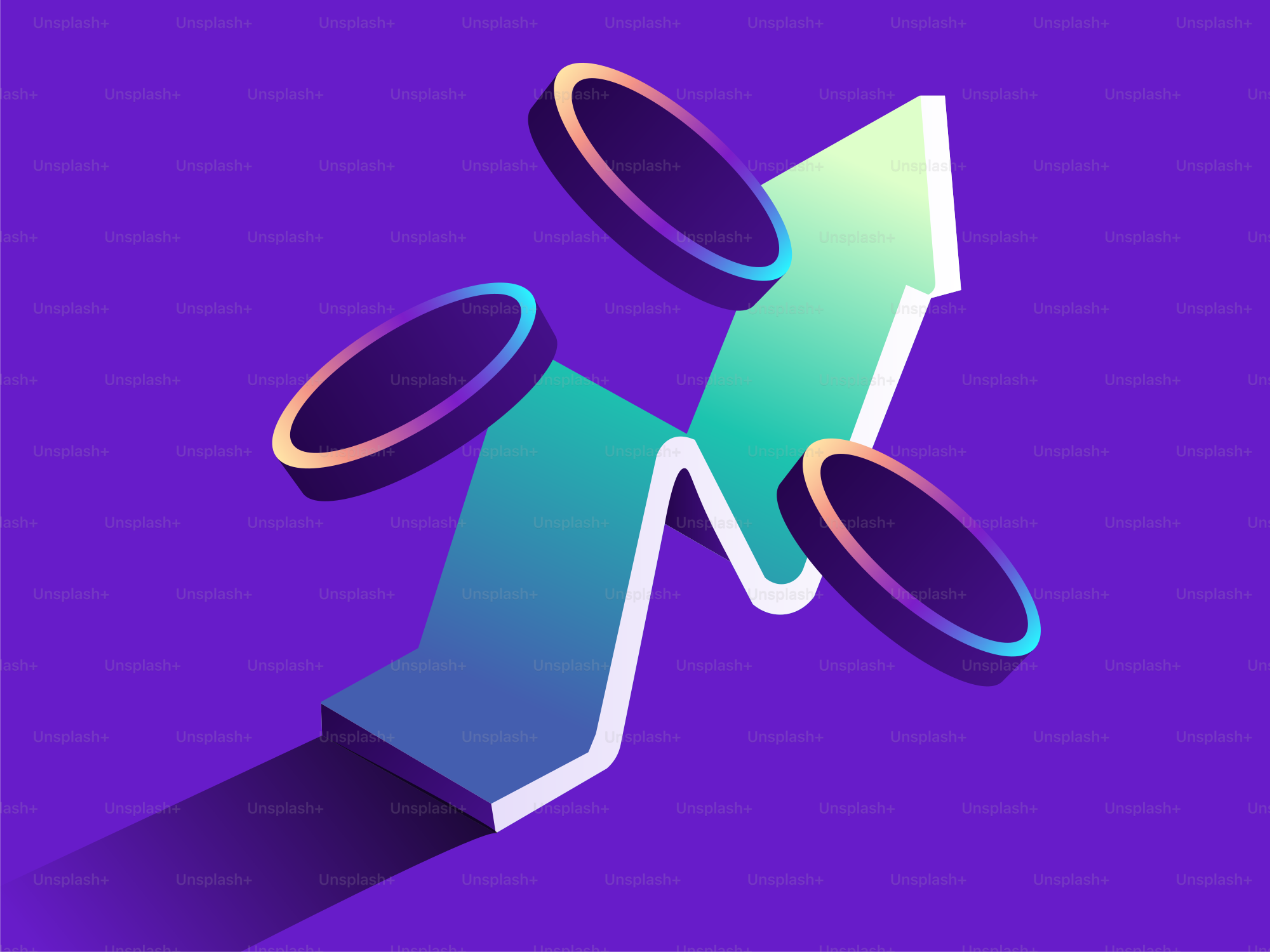 Upward trending arrow with floating coins