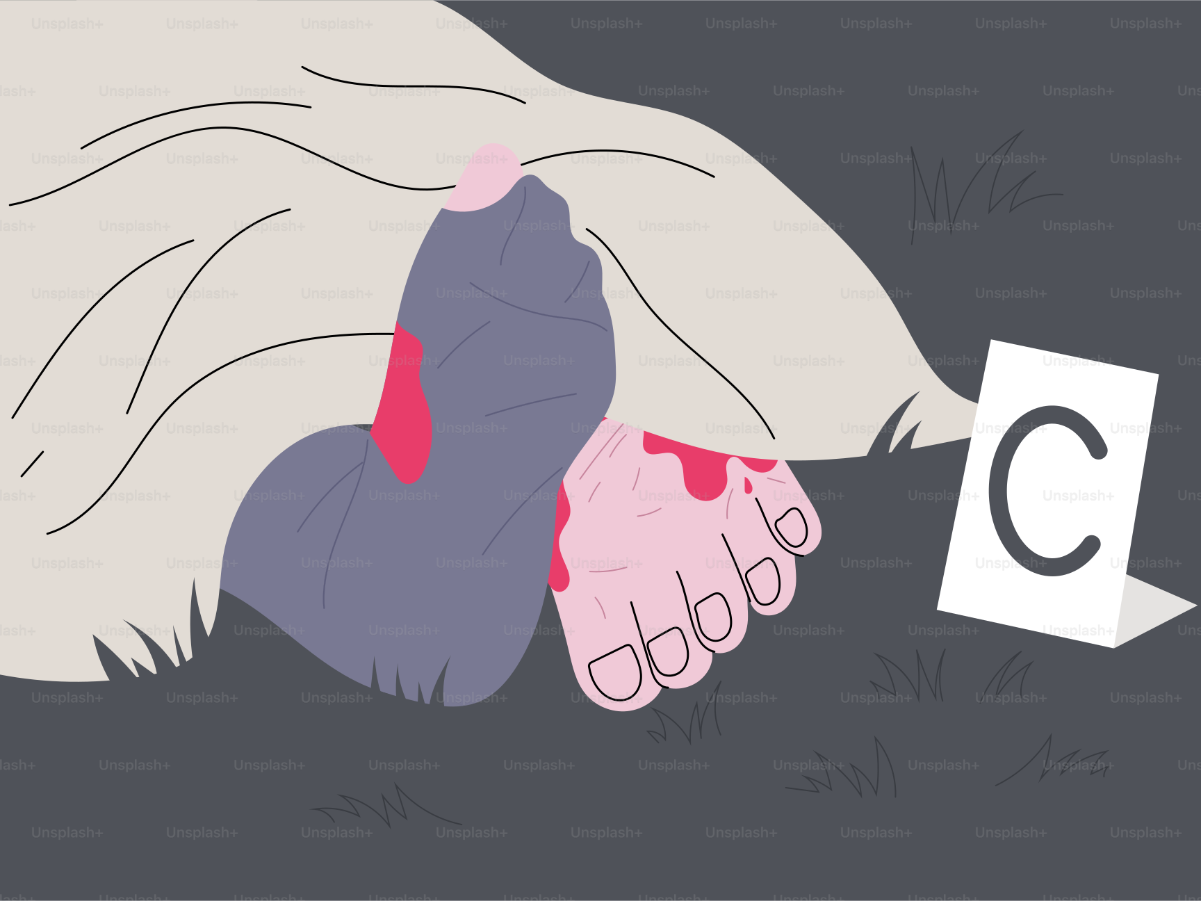 血まみれの足と証拠標識のある犯罪現場。