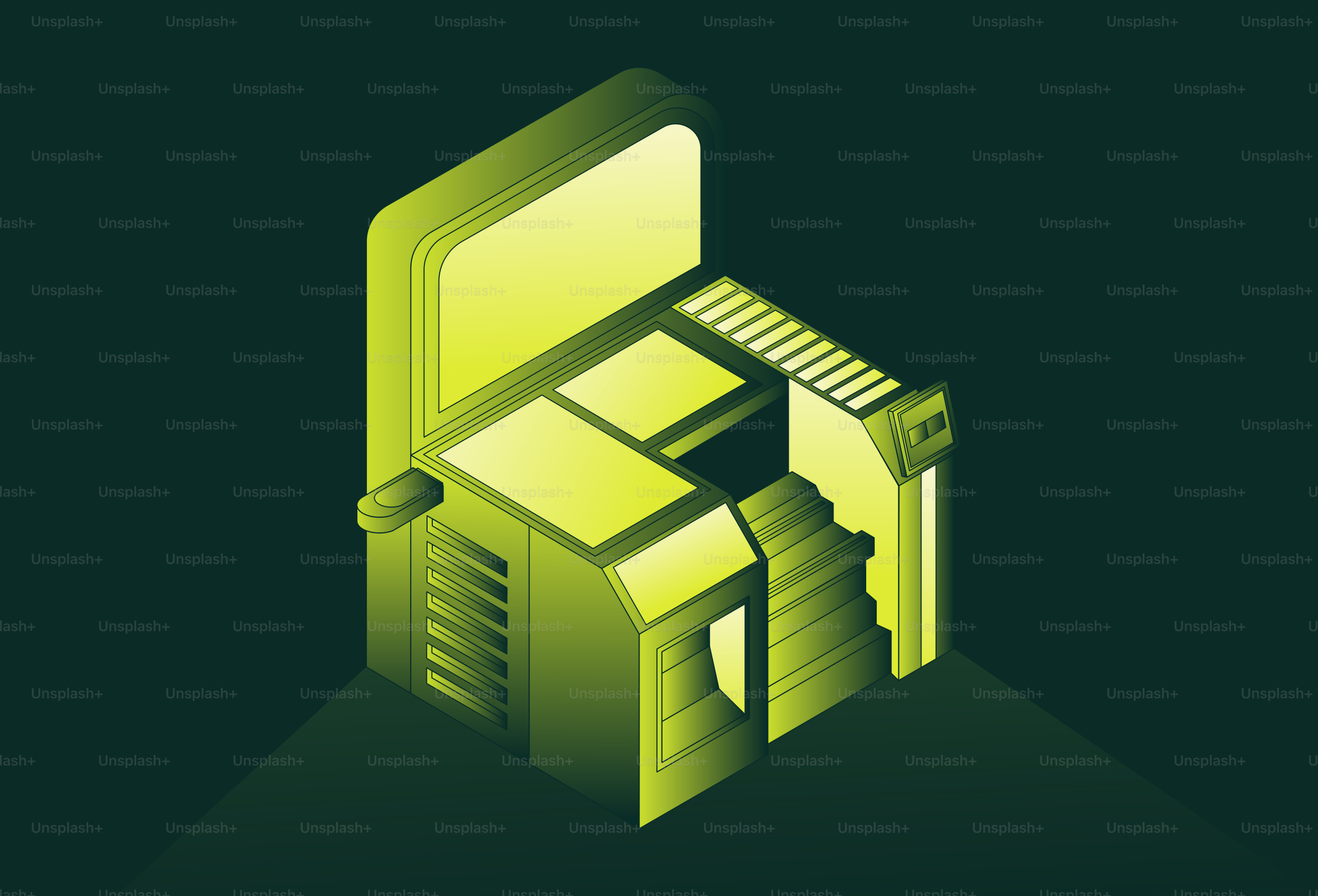 Vista isometrica di una macchina futuristica che brilla