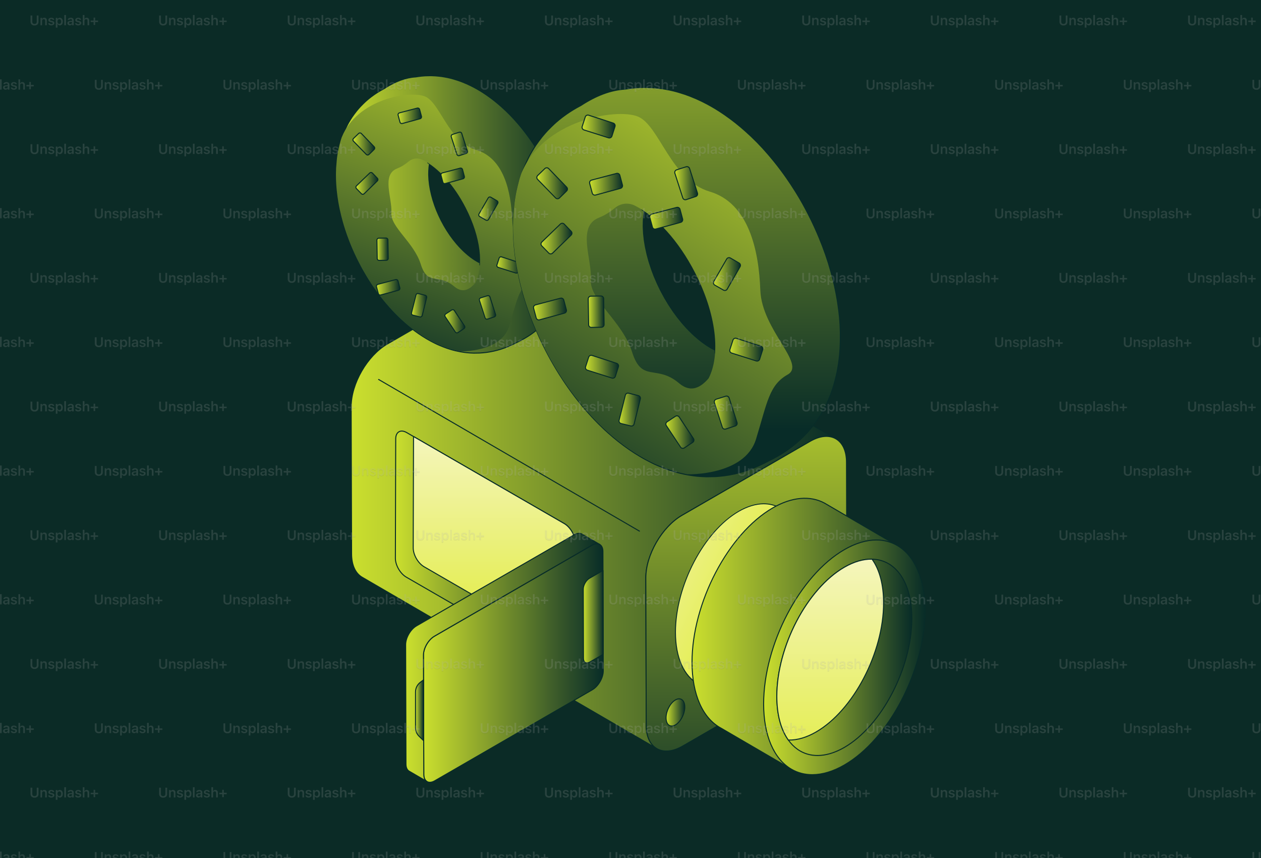 Green vintage film camera on dark background