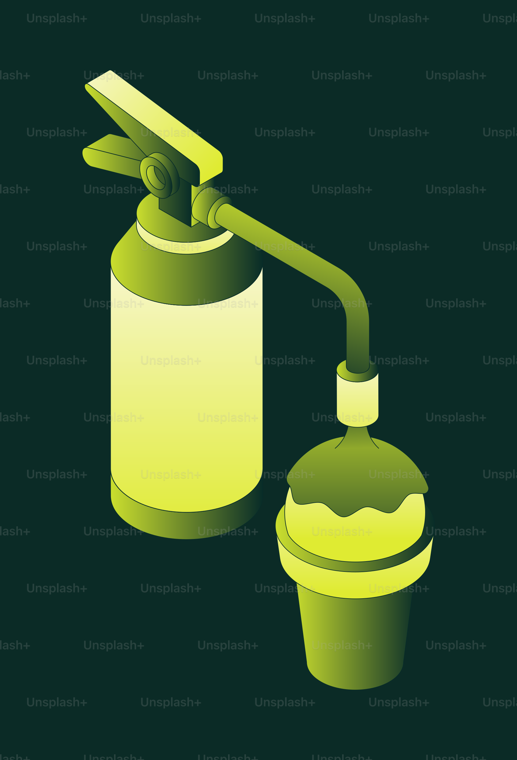 Extintor de incêndio verde pulverizando sorvete