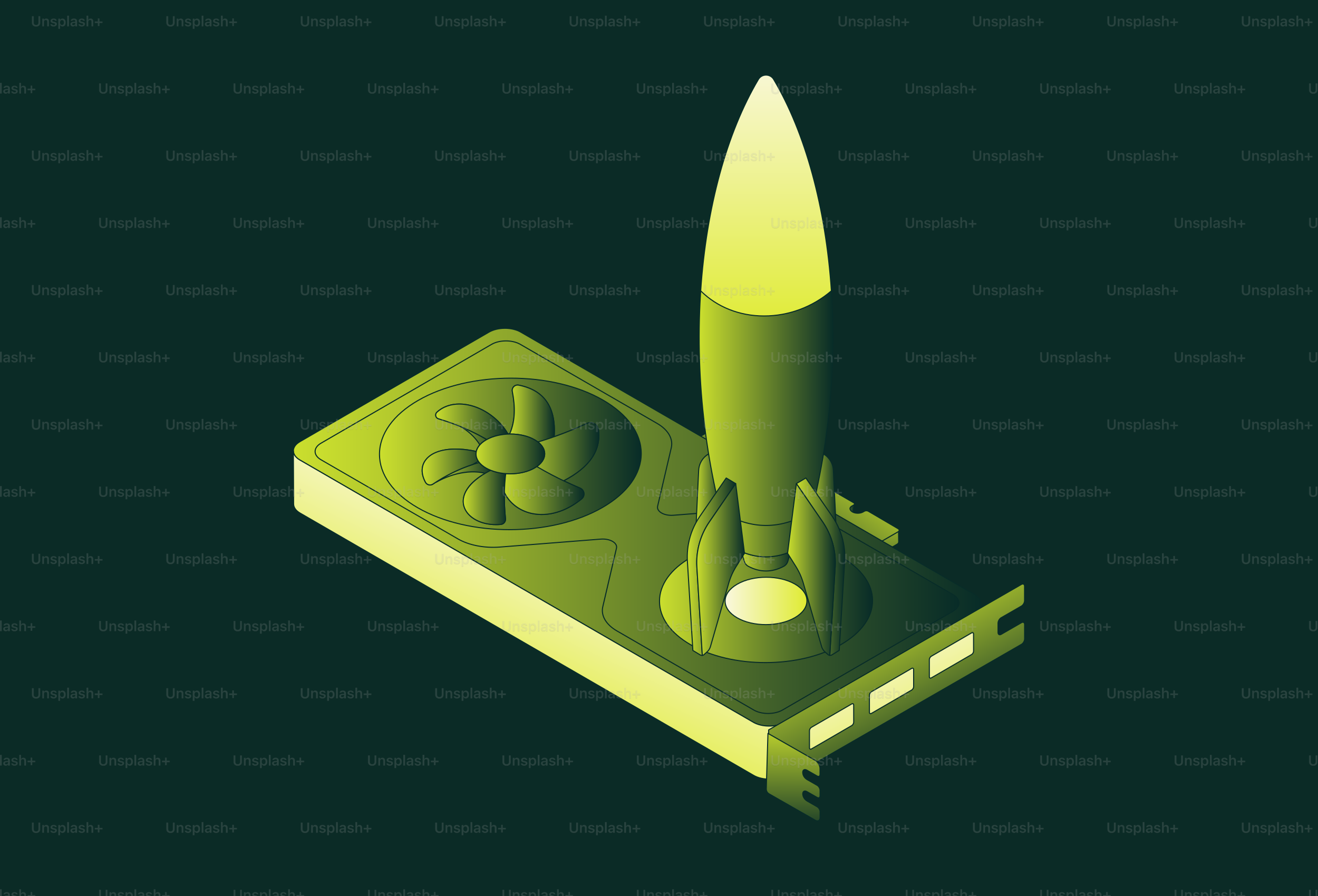 Rocket launching from a computer graphics card.