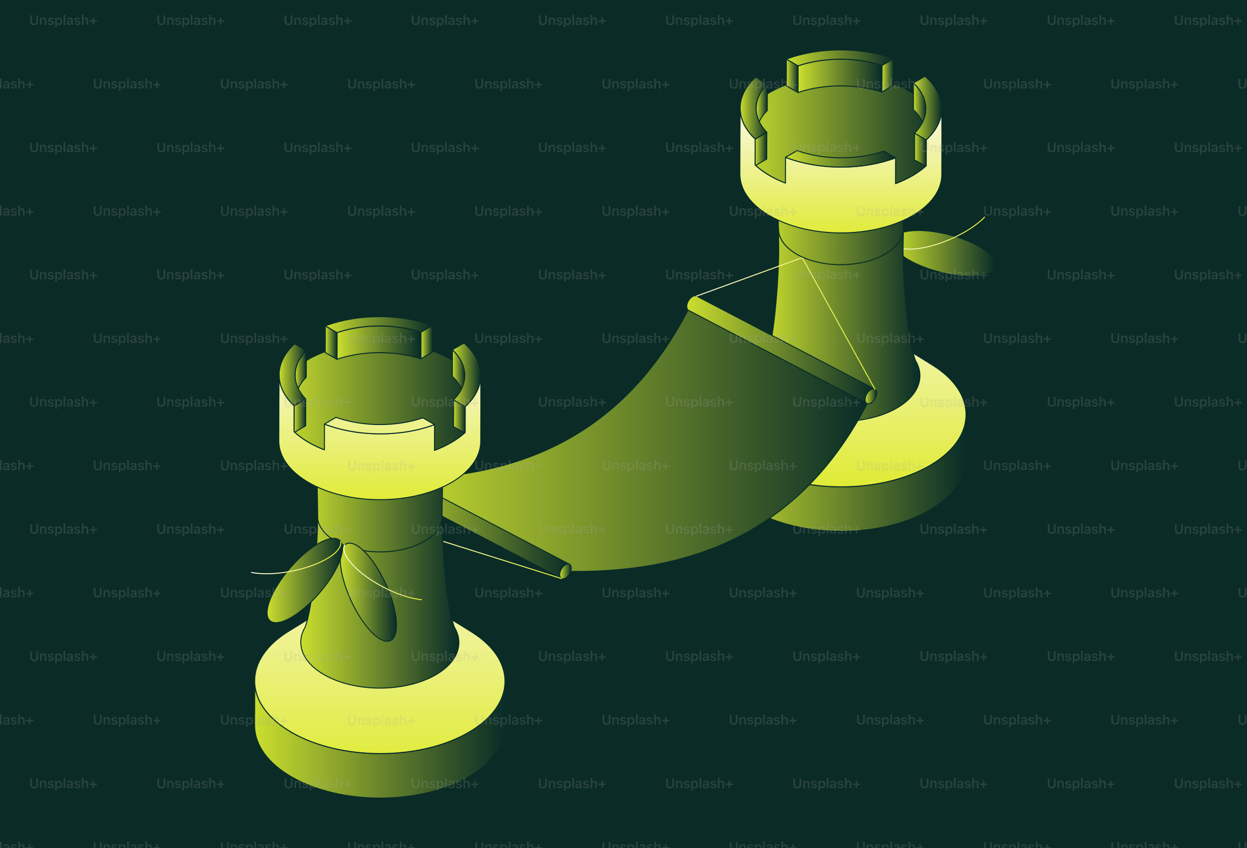 Two chess rooks connected by a bridge