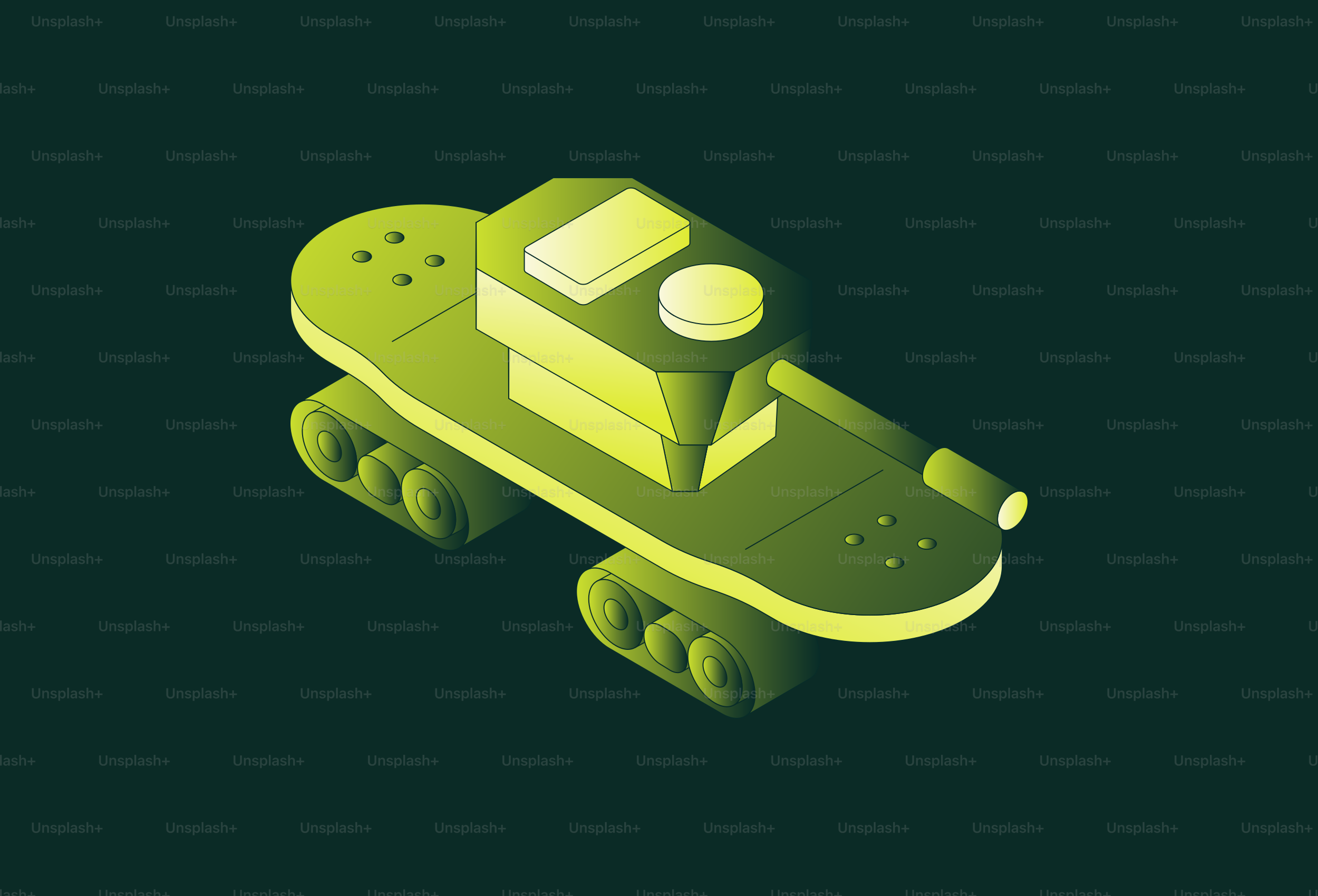 A green isometric tank on a dark green background
