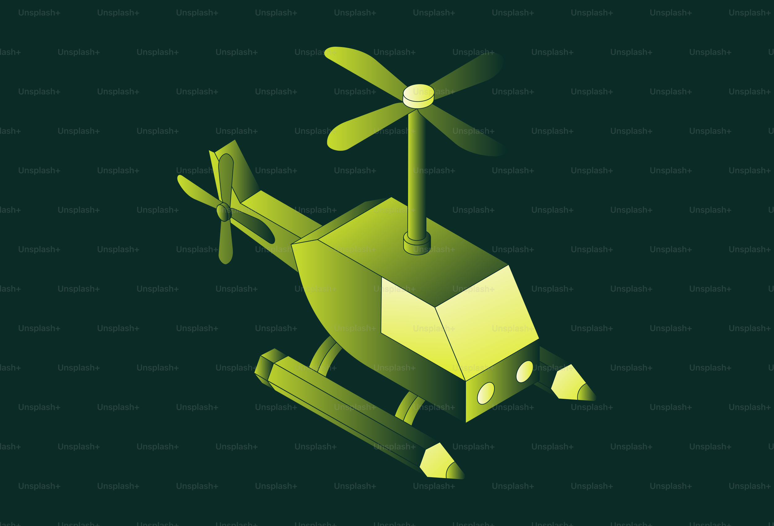 A stylized green helicopter with pencil landing gear.