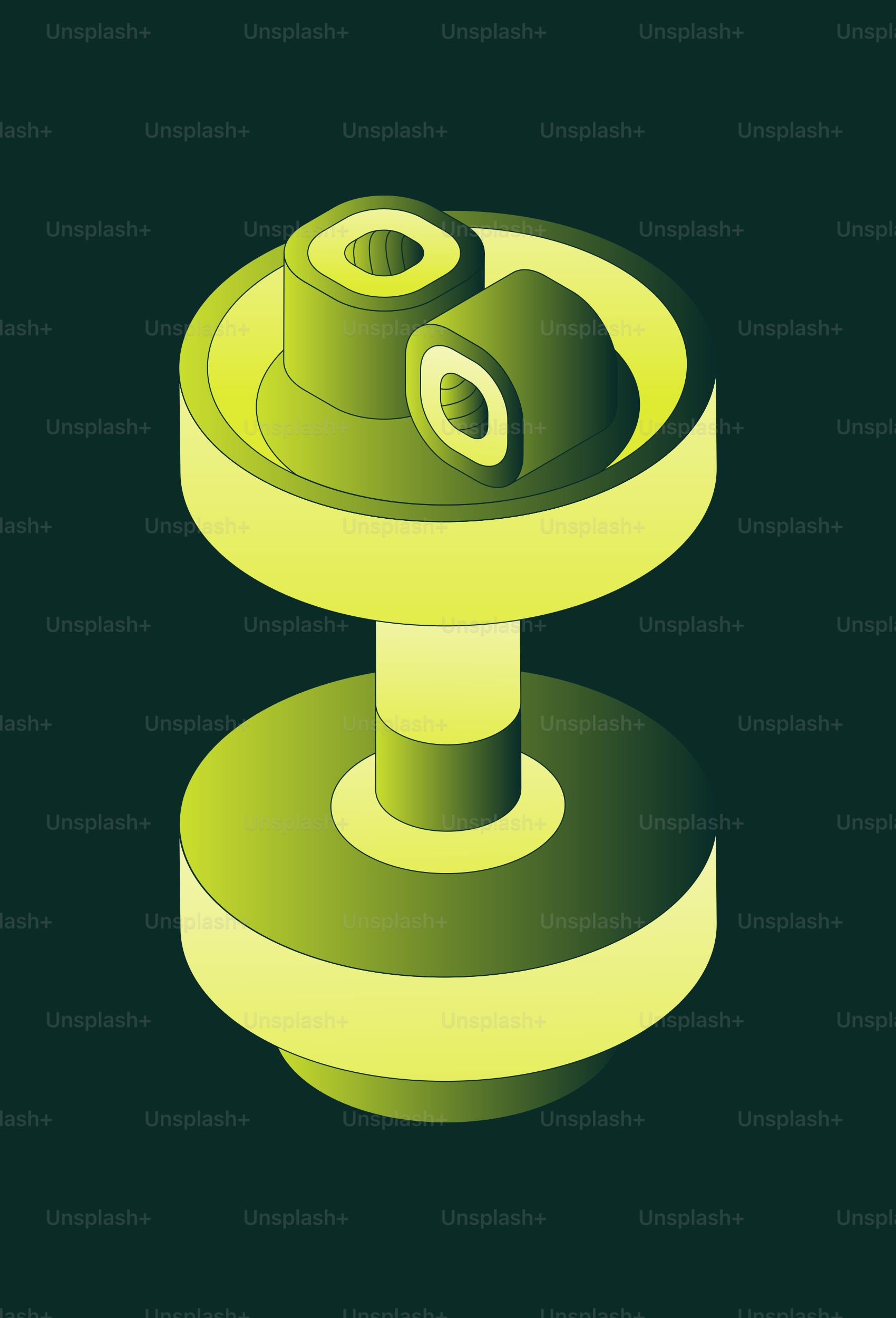 Abstract geometric object with green and yellow gradient