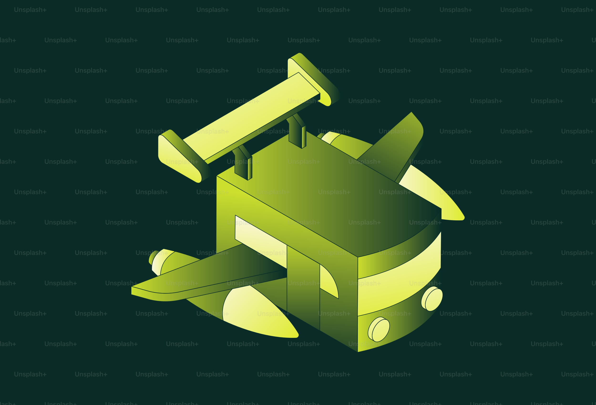 Green cartoon airplane with spoiler on dark background