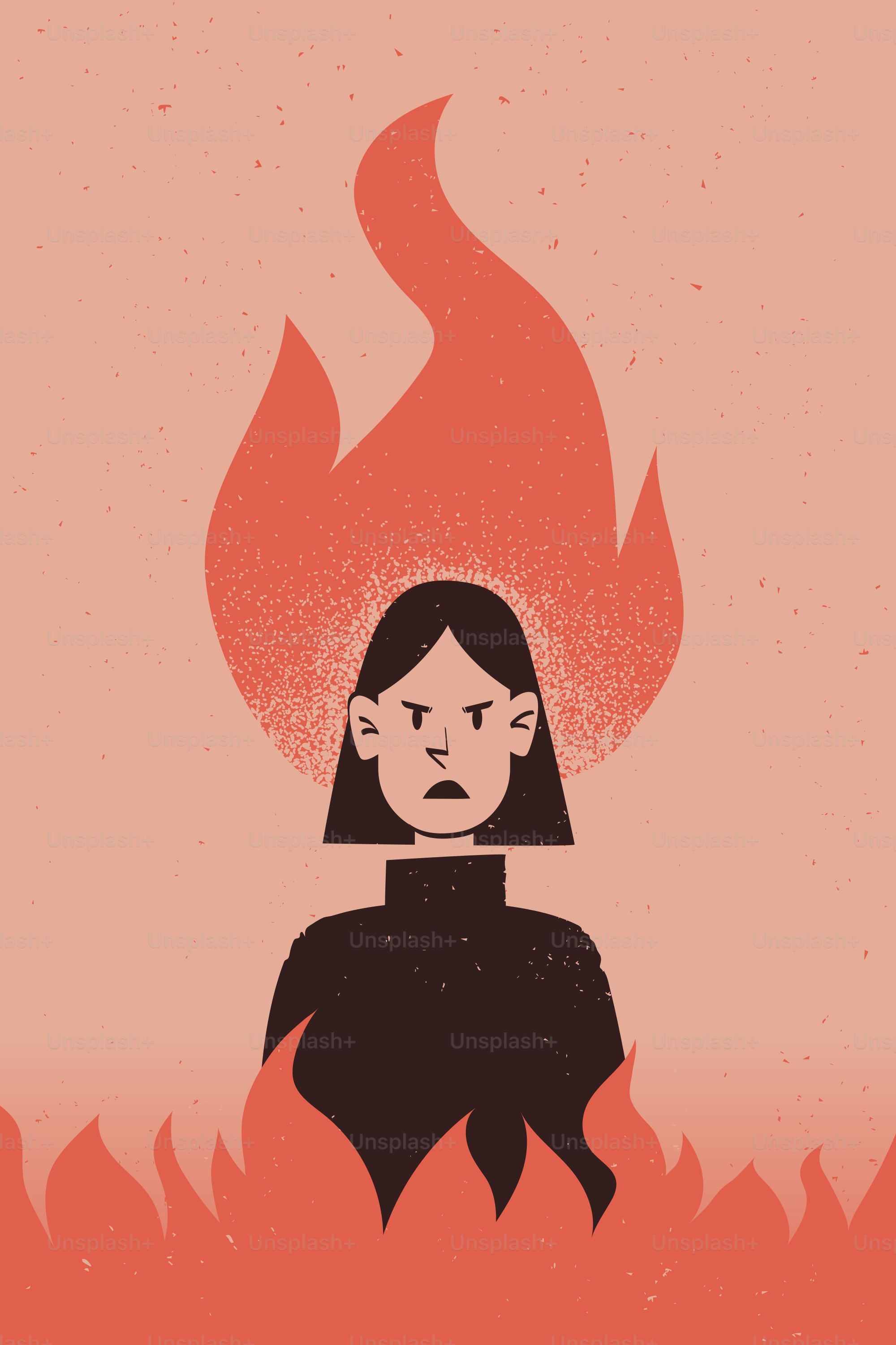Mulher com cabelo ardente e expressão irritada