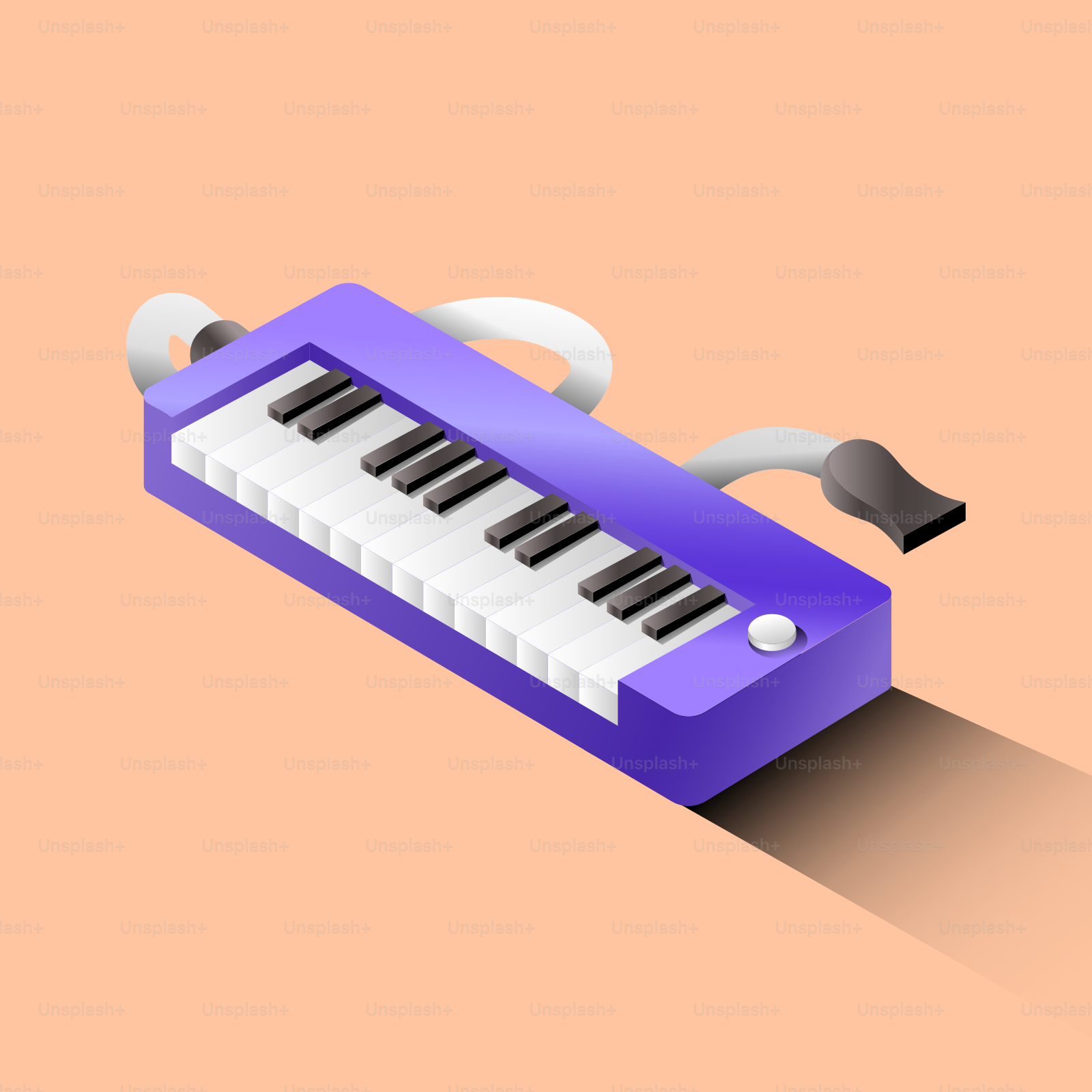 Purple melodica with a white tube and mouthpiece.