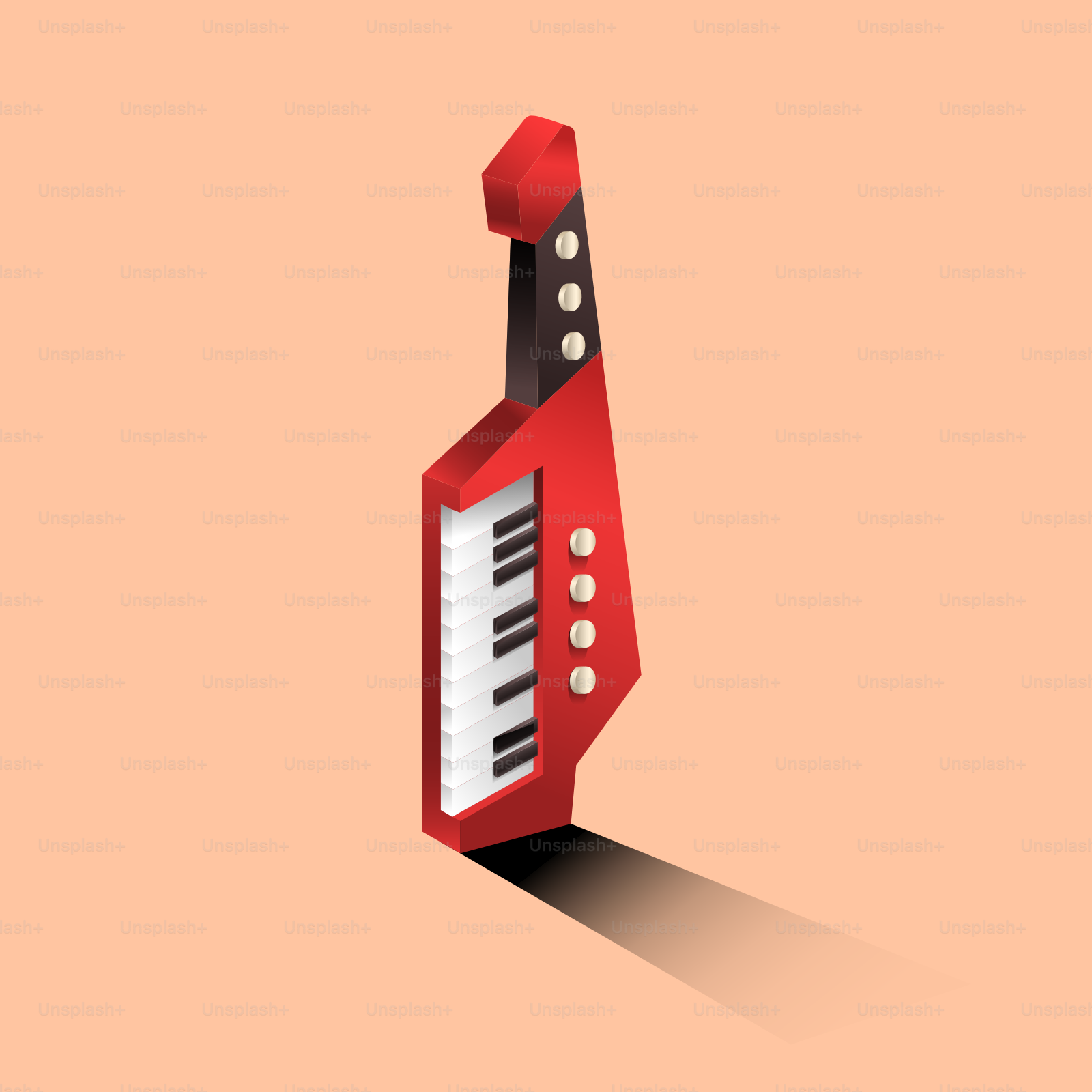 Sintetizzatore keytar rosso con una lunga ombra