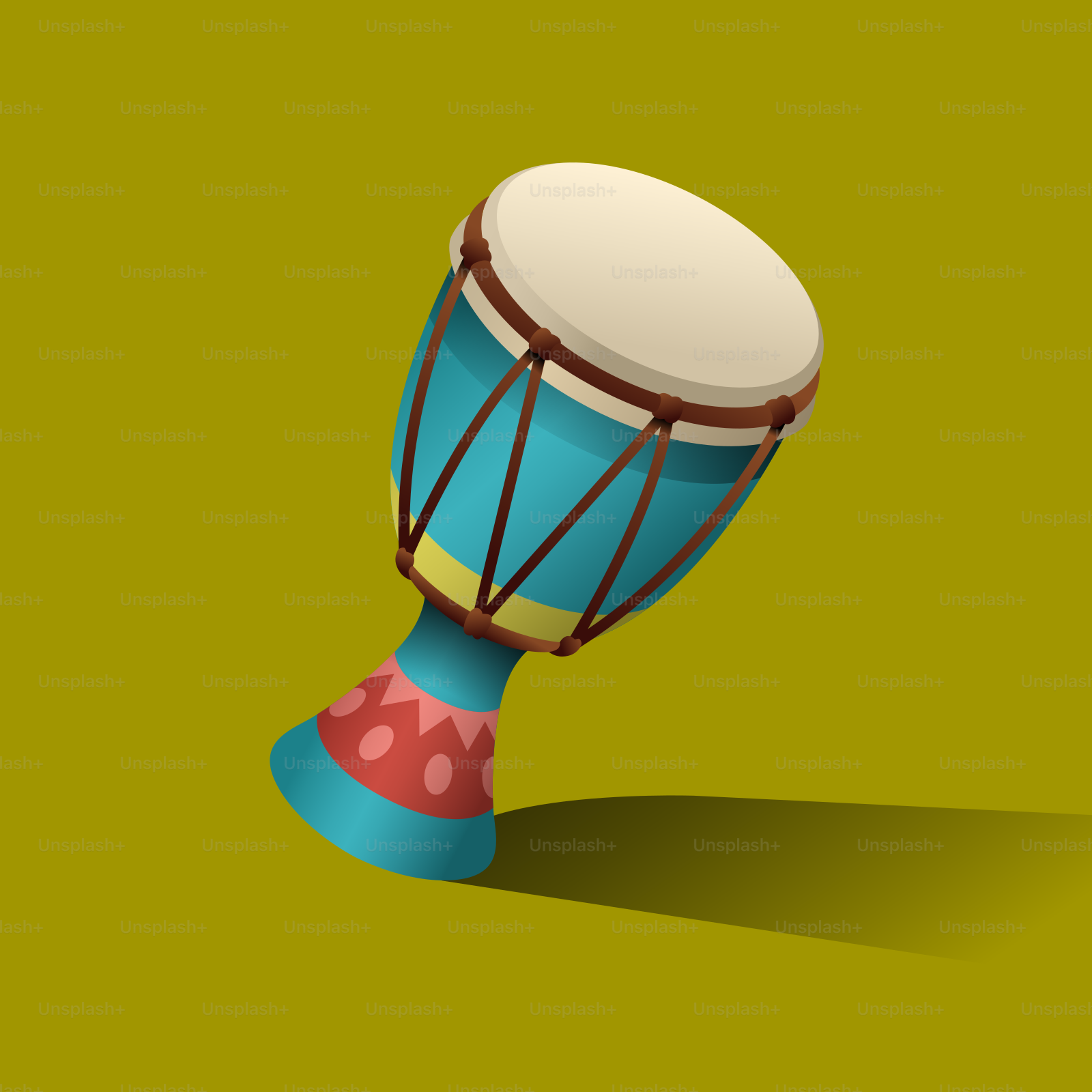Un tamburo djembe colorato su sfondo giallo