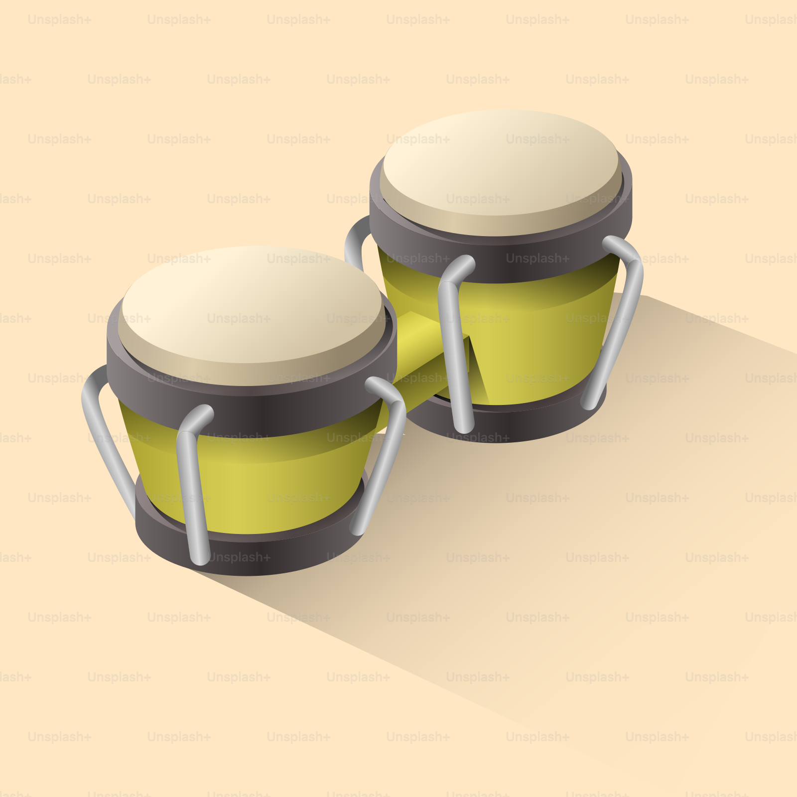 Une paire de tambours bongo jaunes sur un fond clair