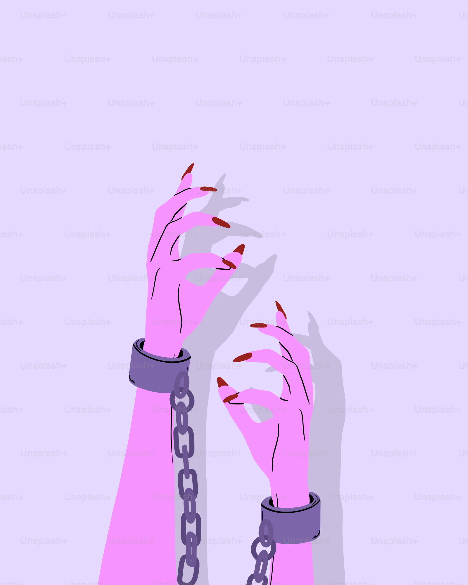 Pink hands with chains and red nails