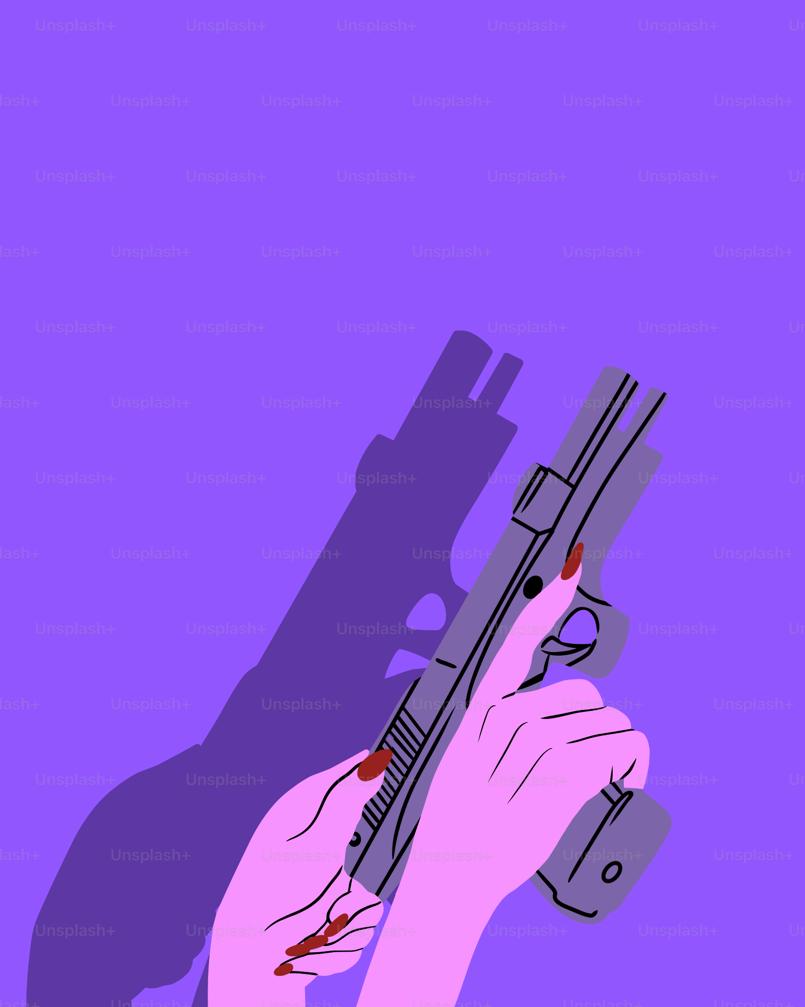 Woman's hands holding a gun with blood.