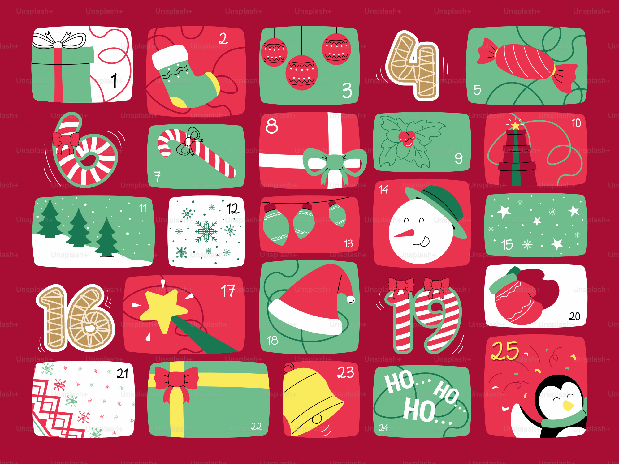 Christmas advent calendar with festive illustrations