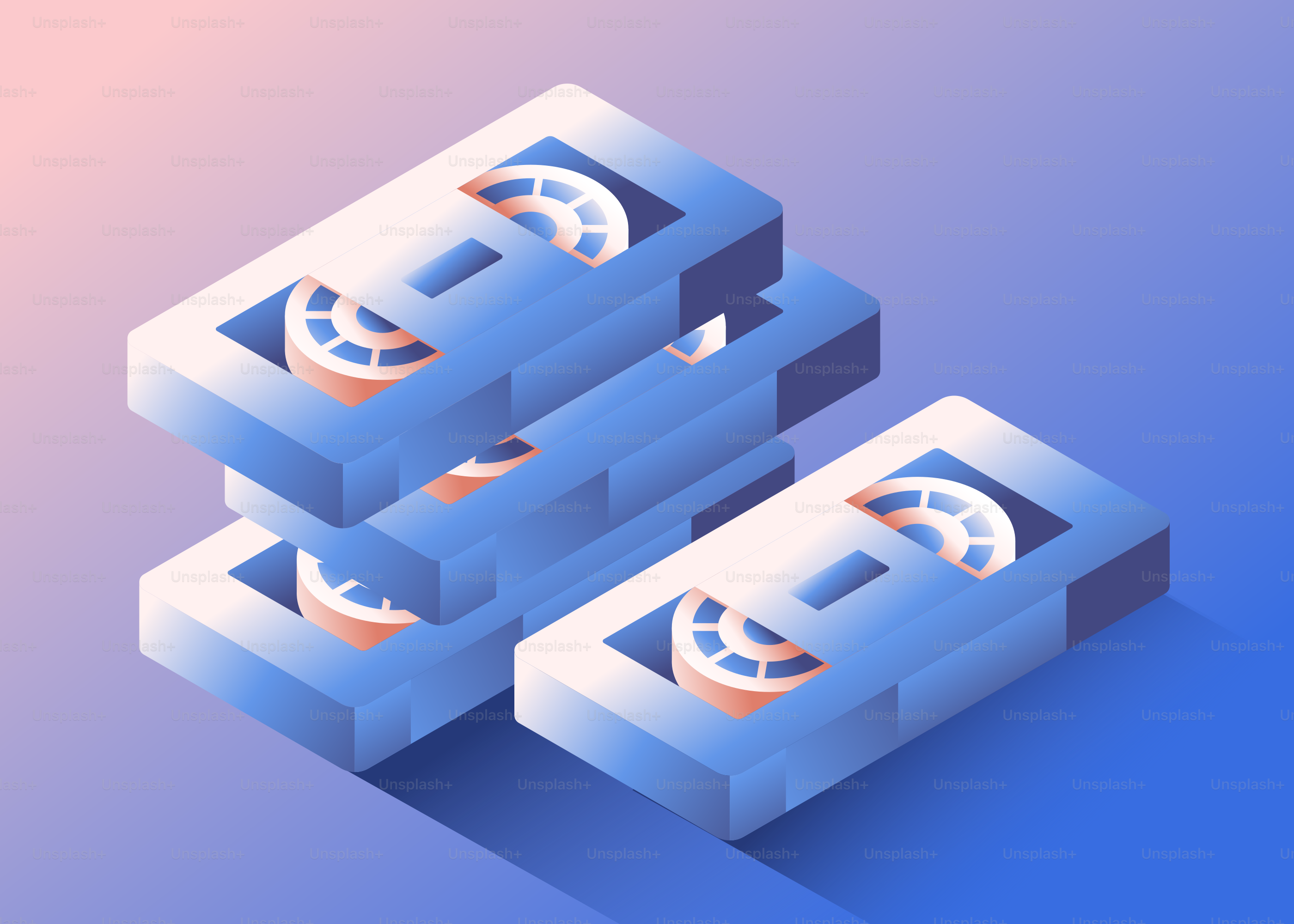Stack of vintage vhs tapes on a gradient background vector ...