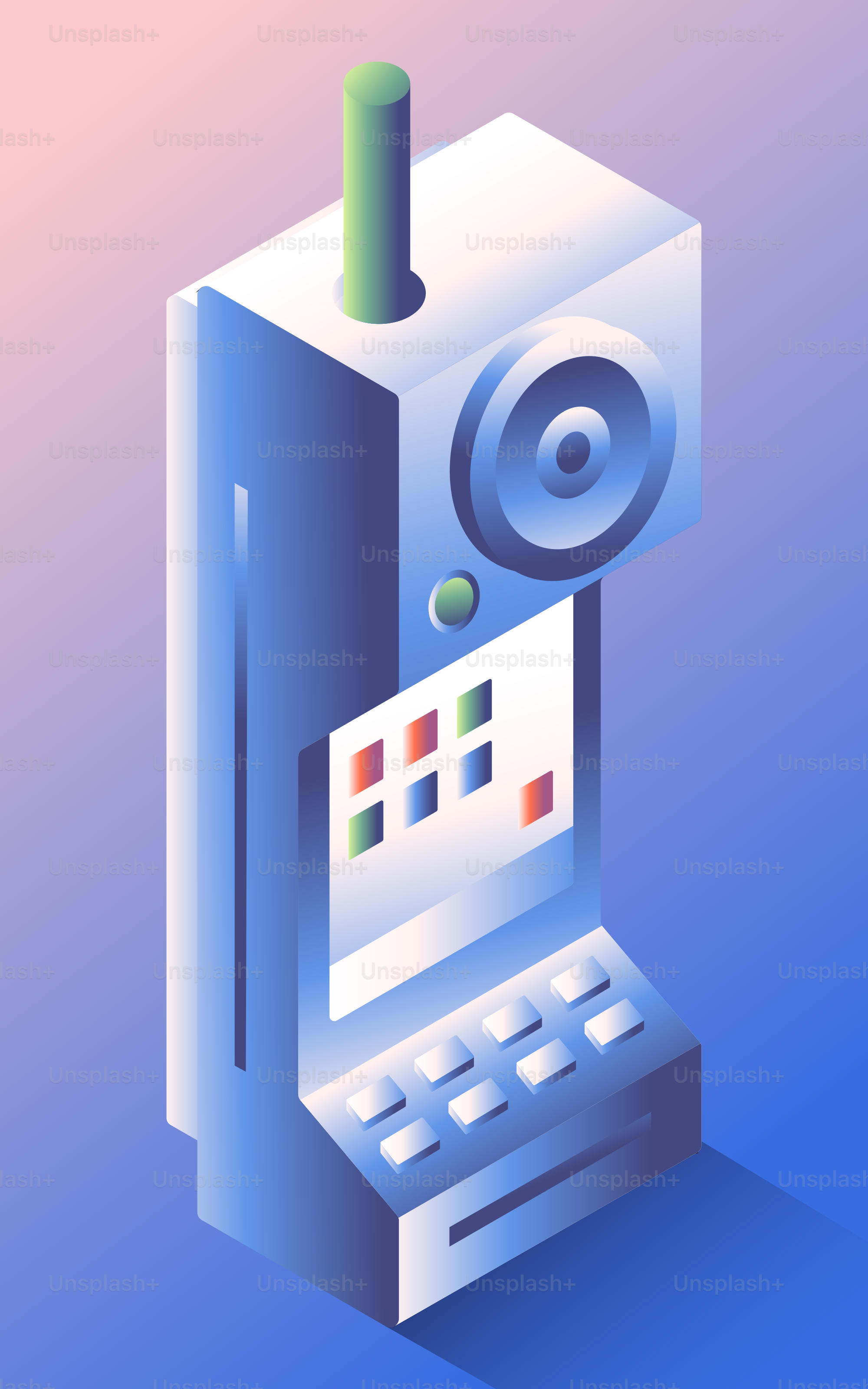 Telefono cellulare retro futuristico con altoparlante e tastiera