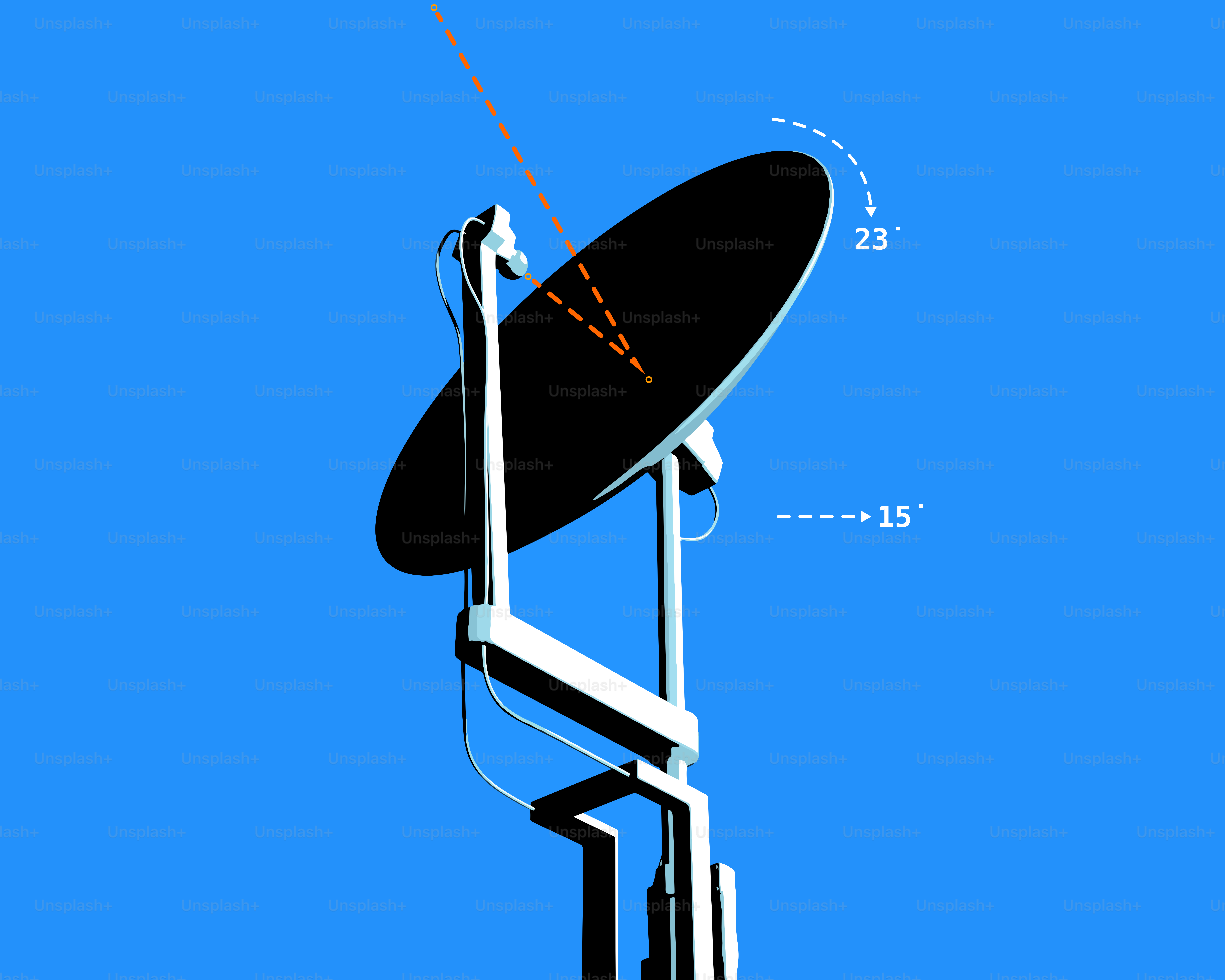 Satellitenschüssel mit Winkelanzeigen gegen blauen Himmel