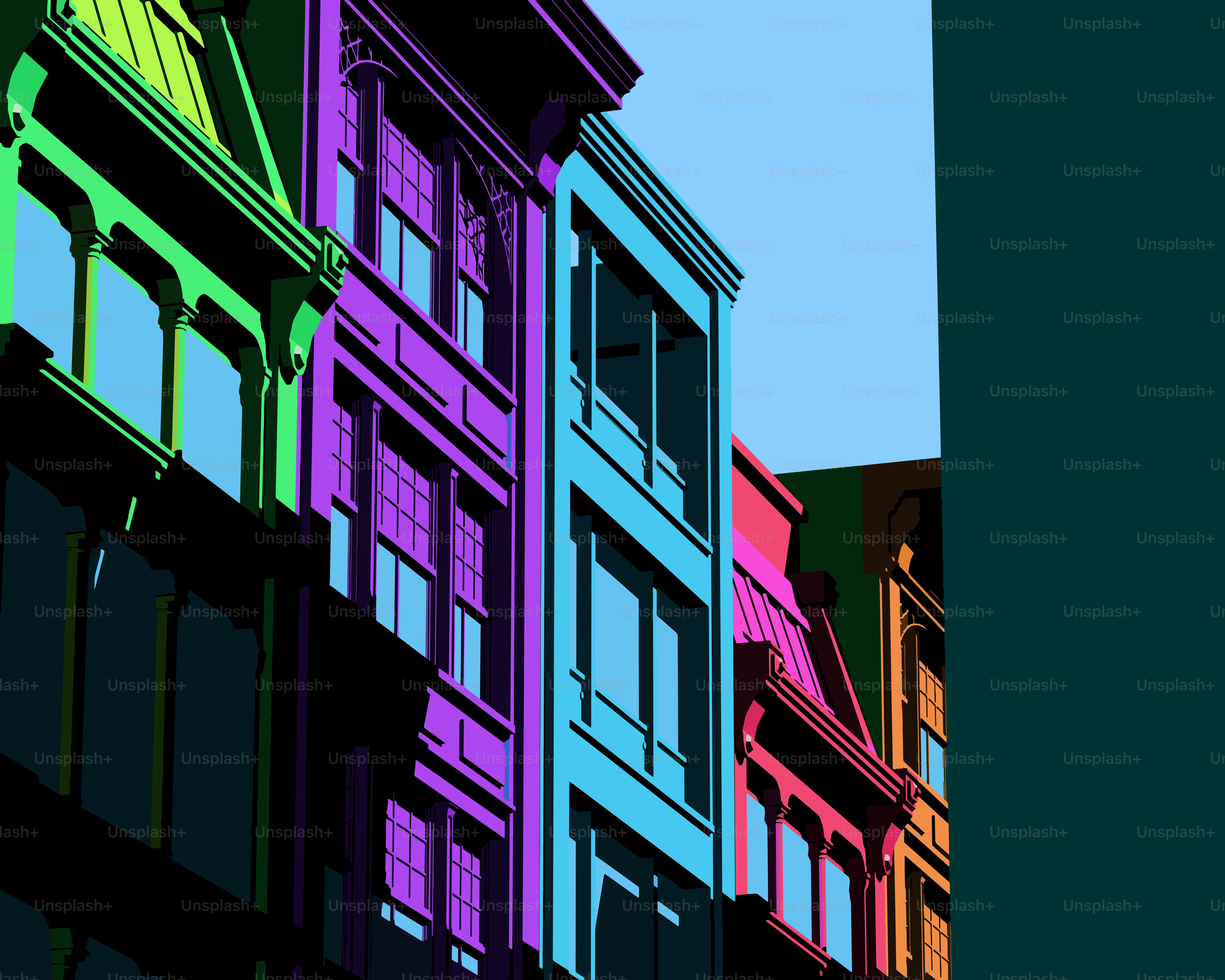 Colorful buildings in a city street