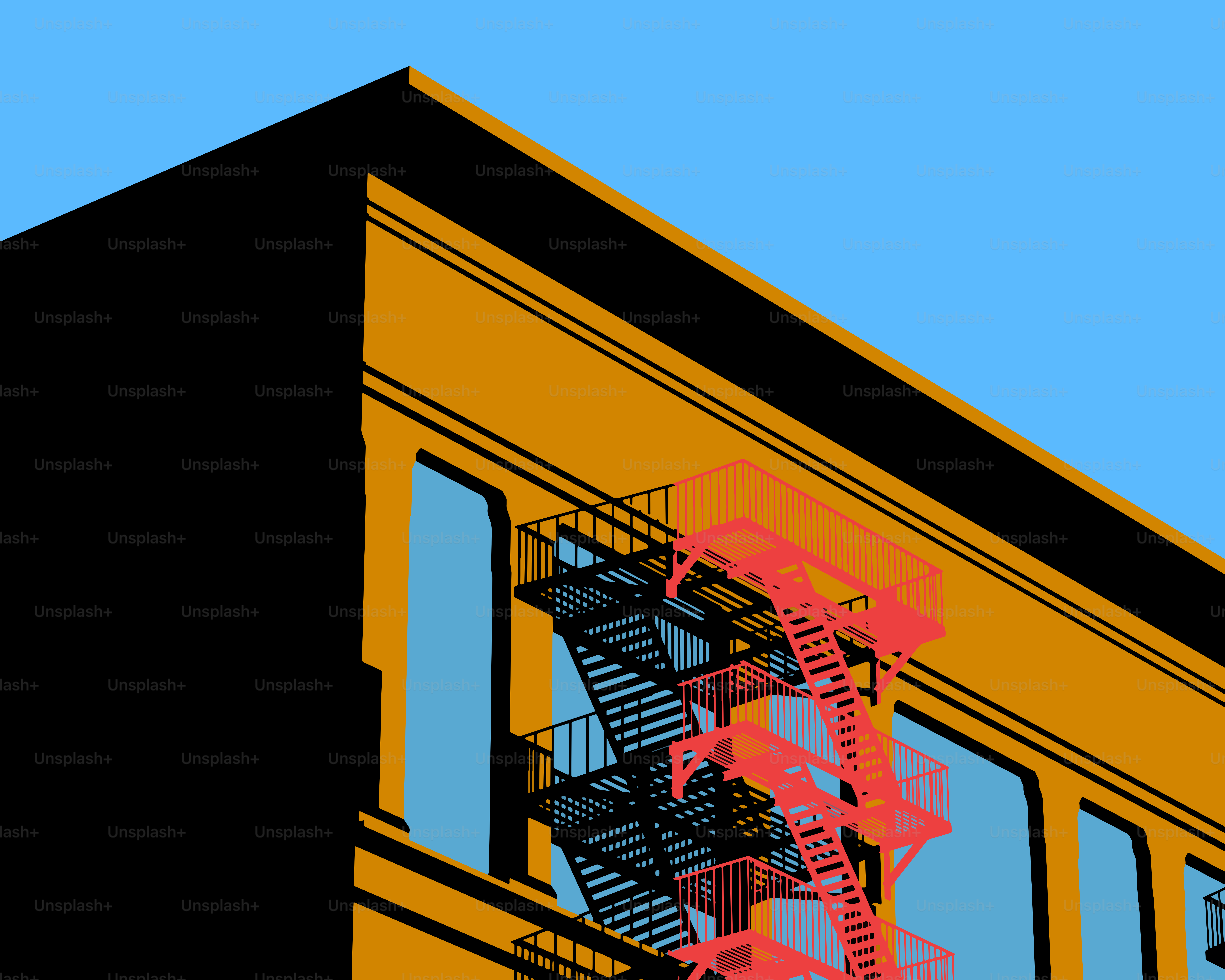 Bâtiment orange avec une échelle de secours rouge
