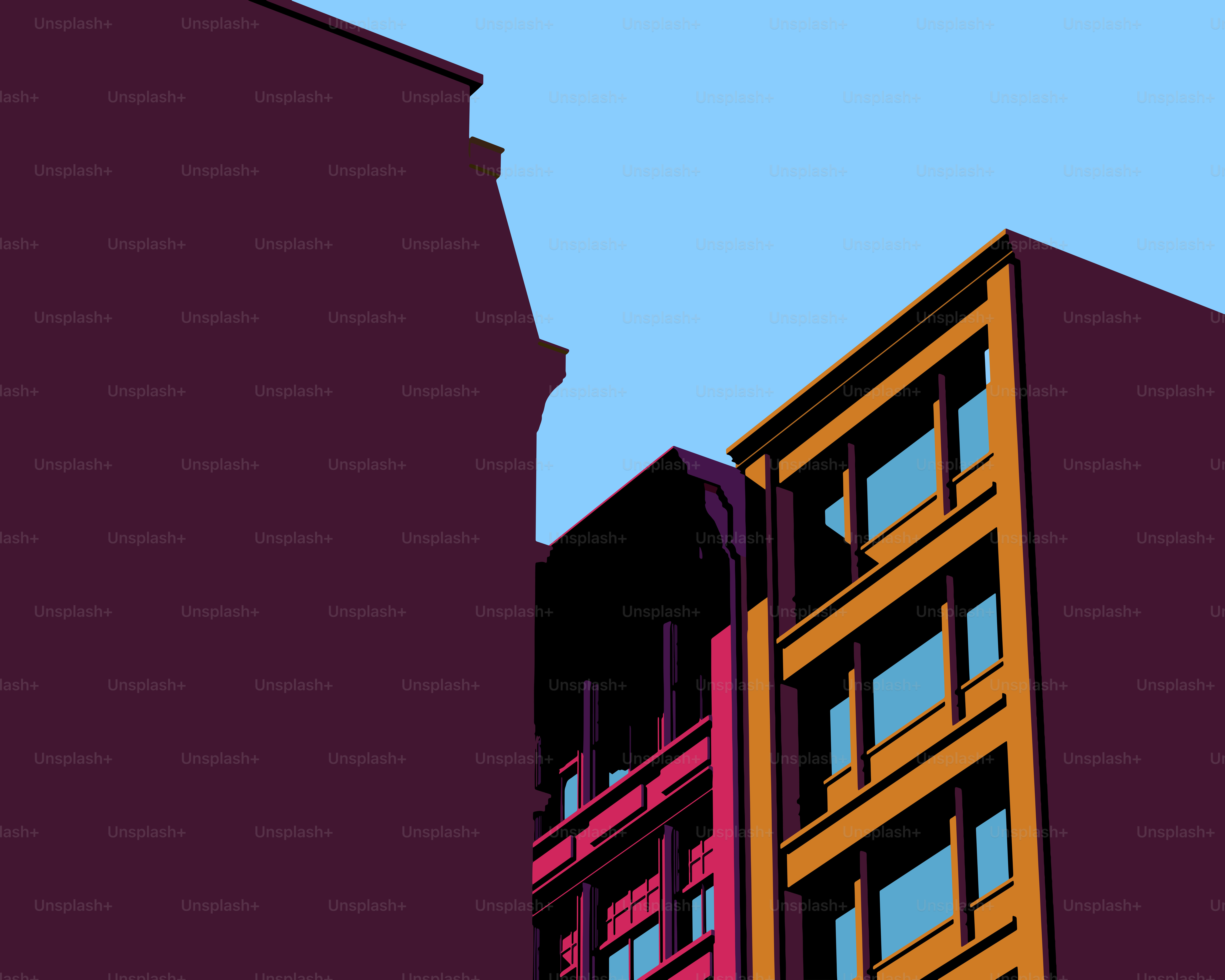 Colorful buildings against a clear blue sky