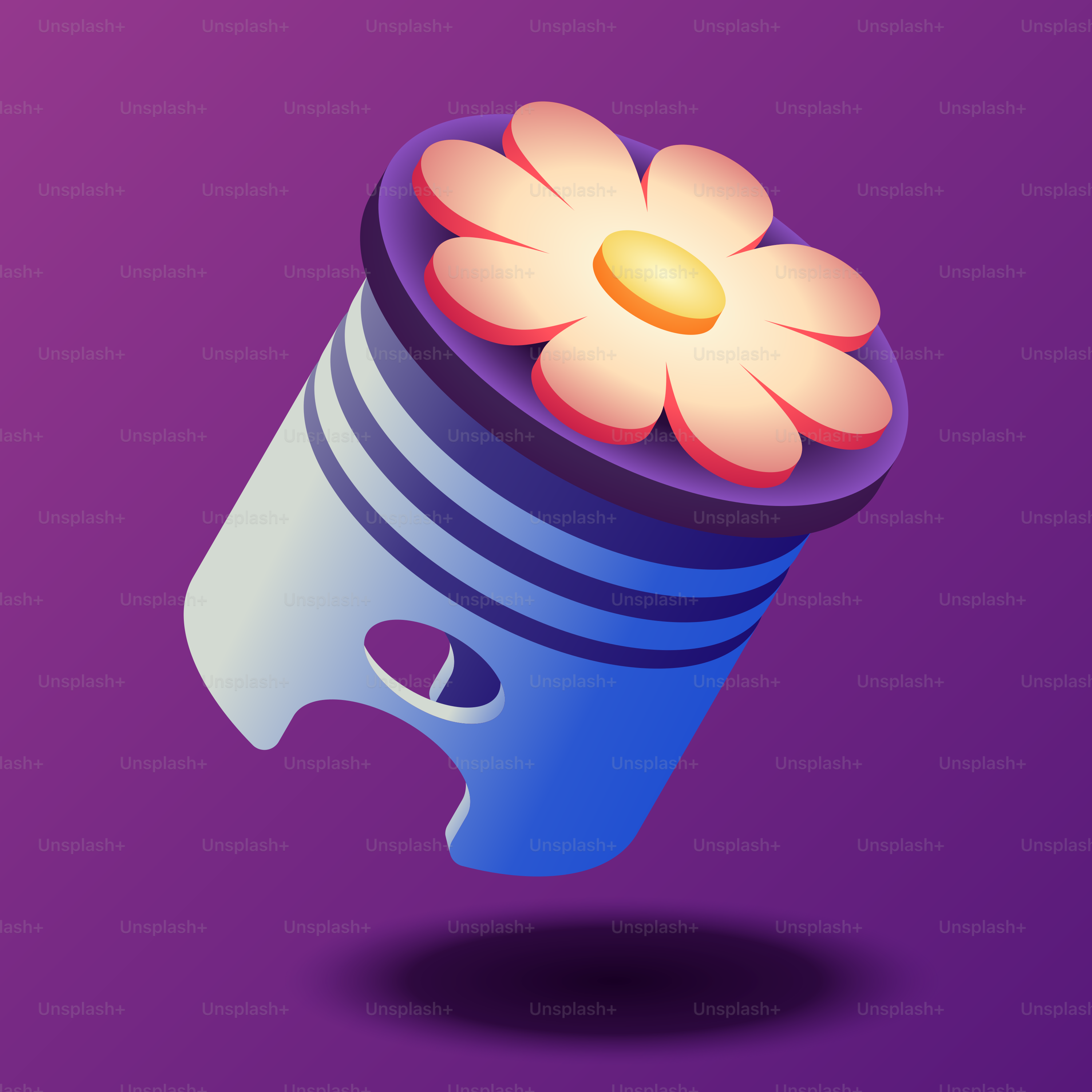 보라색 배경에 꽃이 있는 피스톤