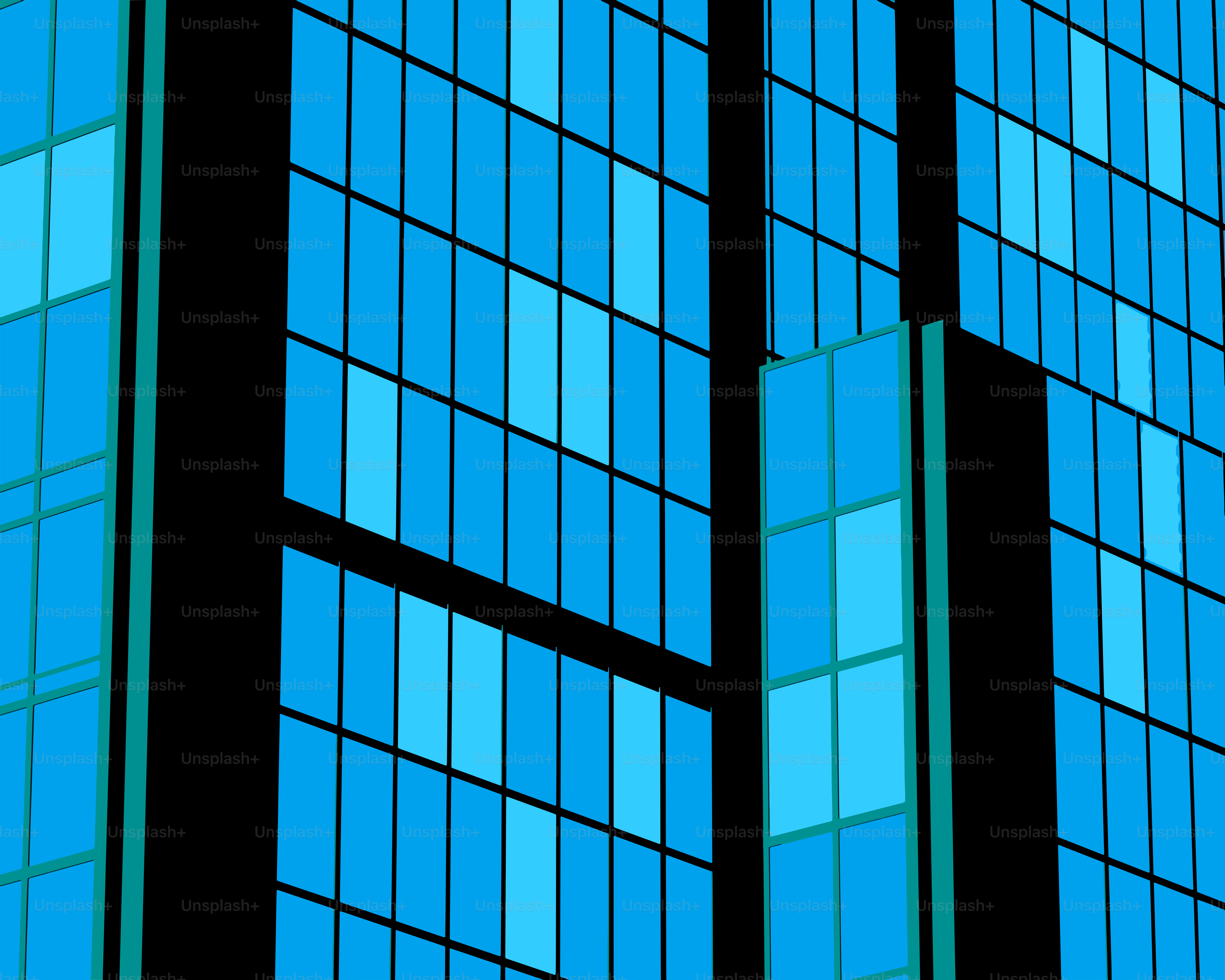 Modern blue glass skyscraper facade detail
