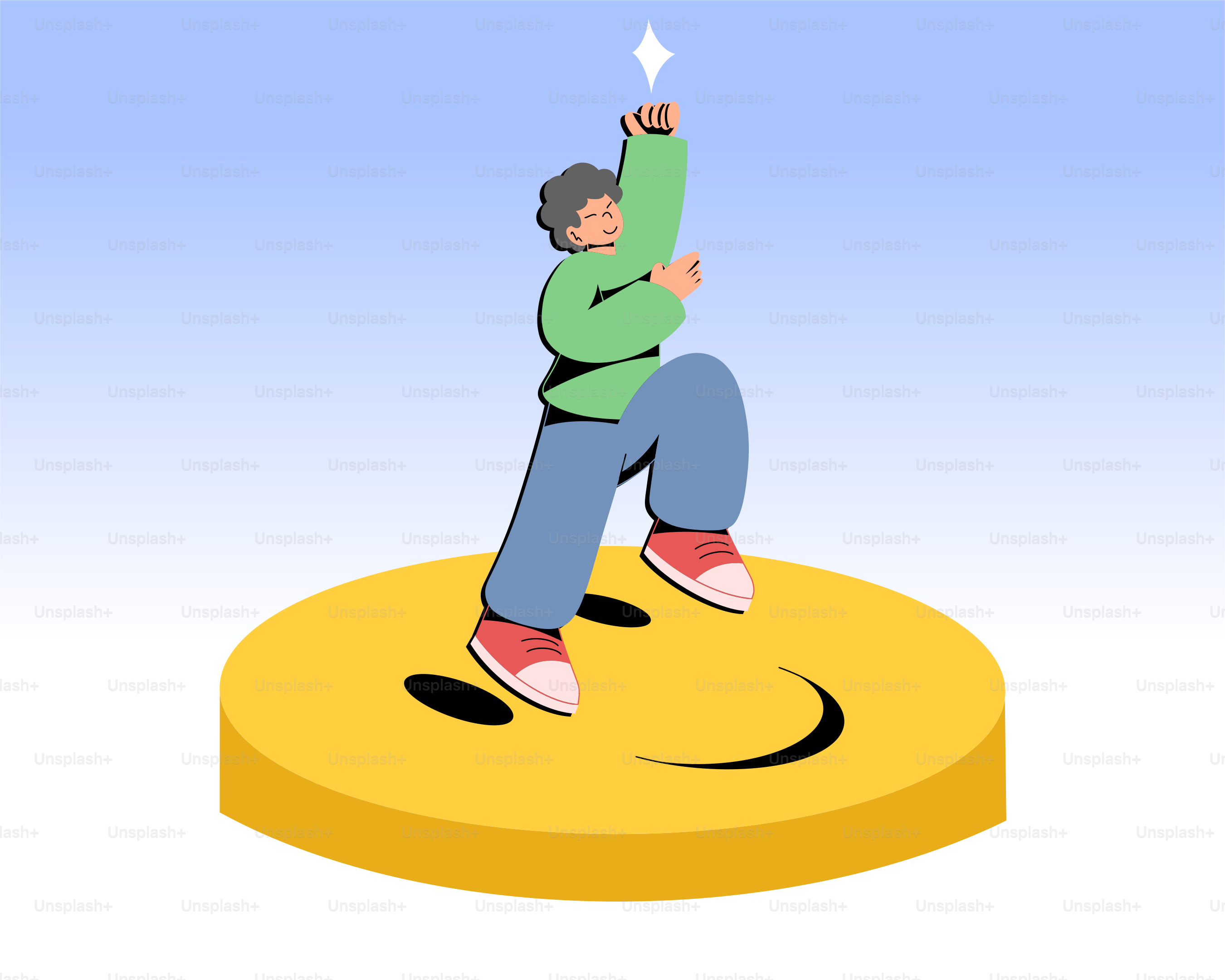 Person celebrating success on a giant smiley face.