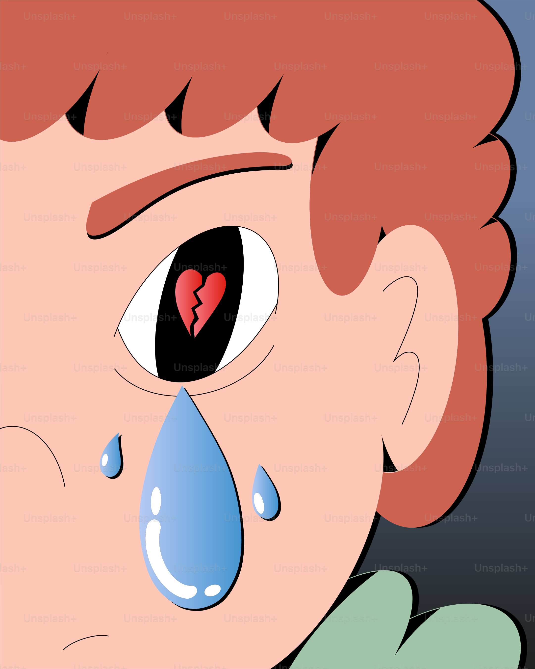 A sad person with a broken heart in their eye.
