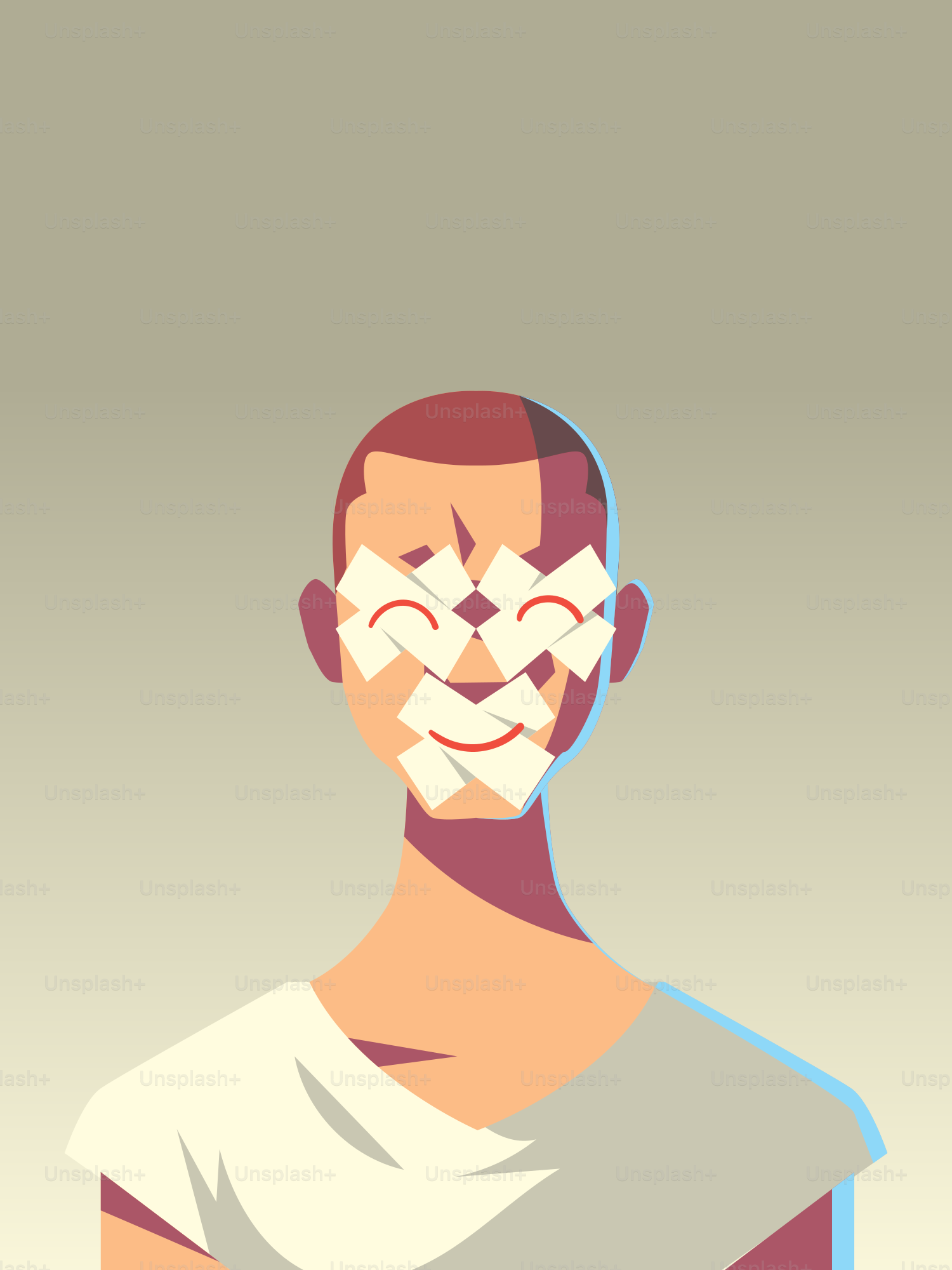 Person with a face made of paper pieces.