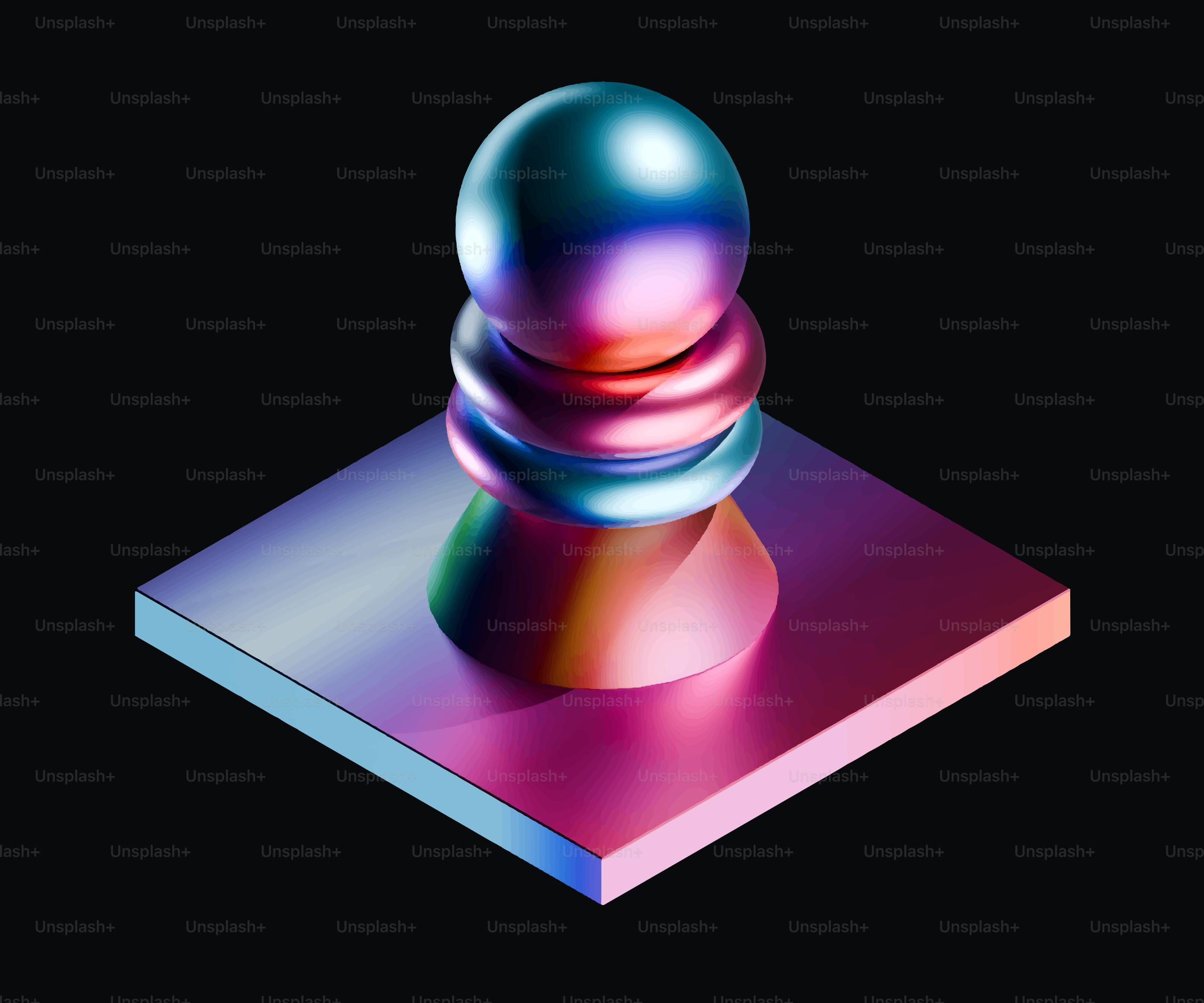 Abstract metallic sphere and rings on square base