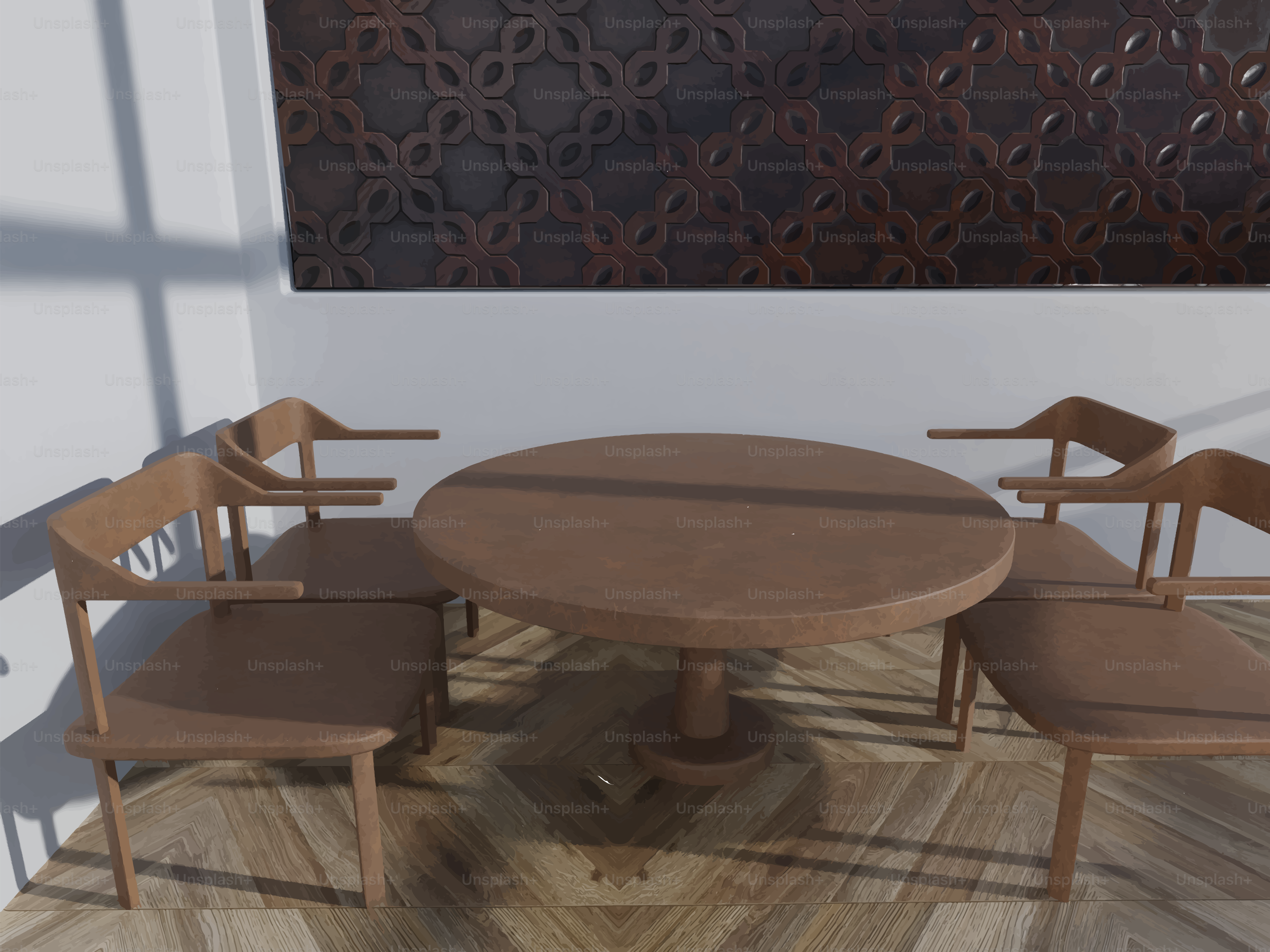 Table ronde en bois avec quatre chaises