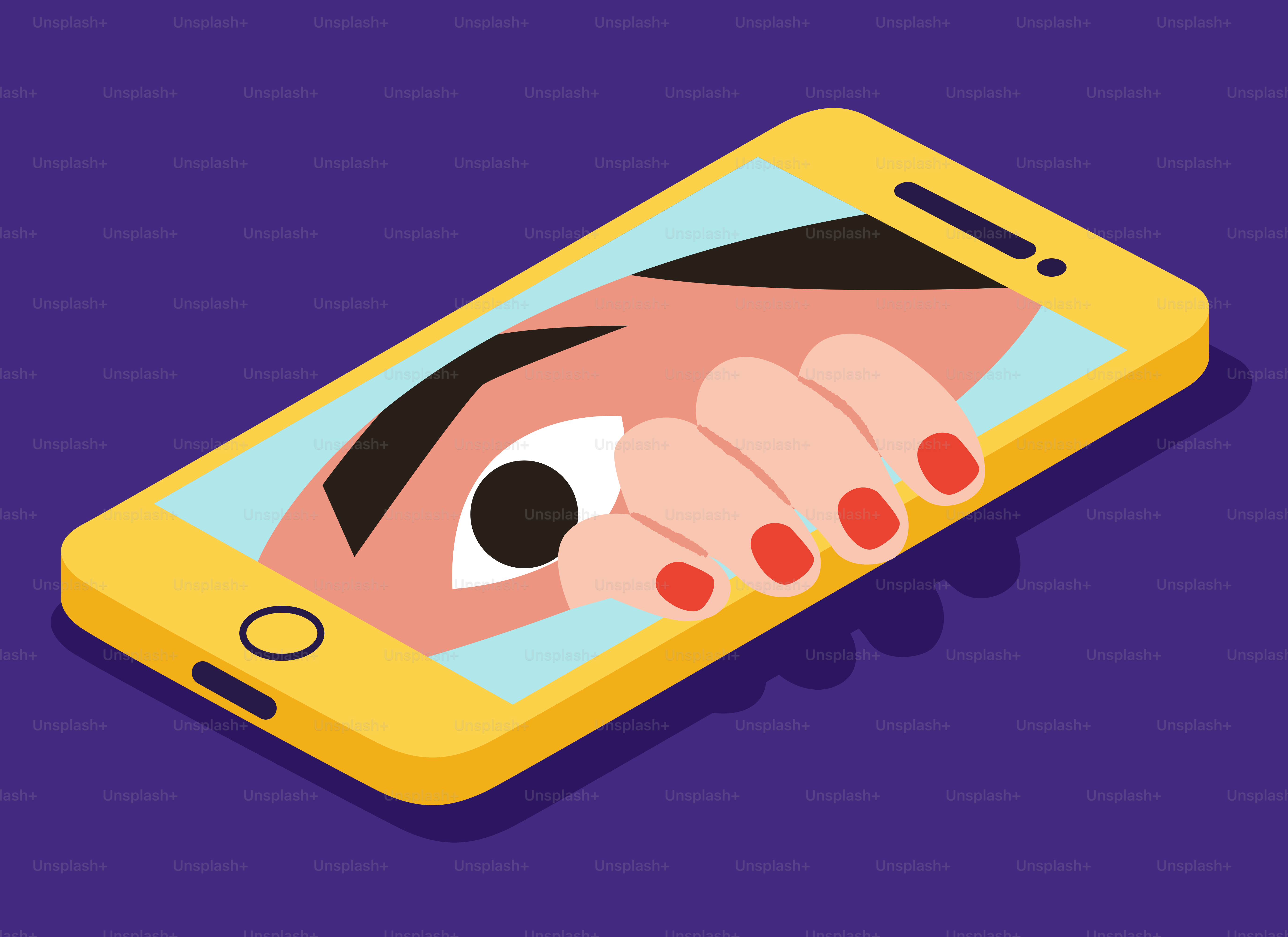 Occhio che sbircia dallo schermo di uno smartphone