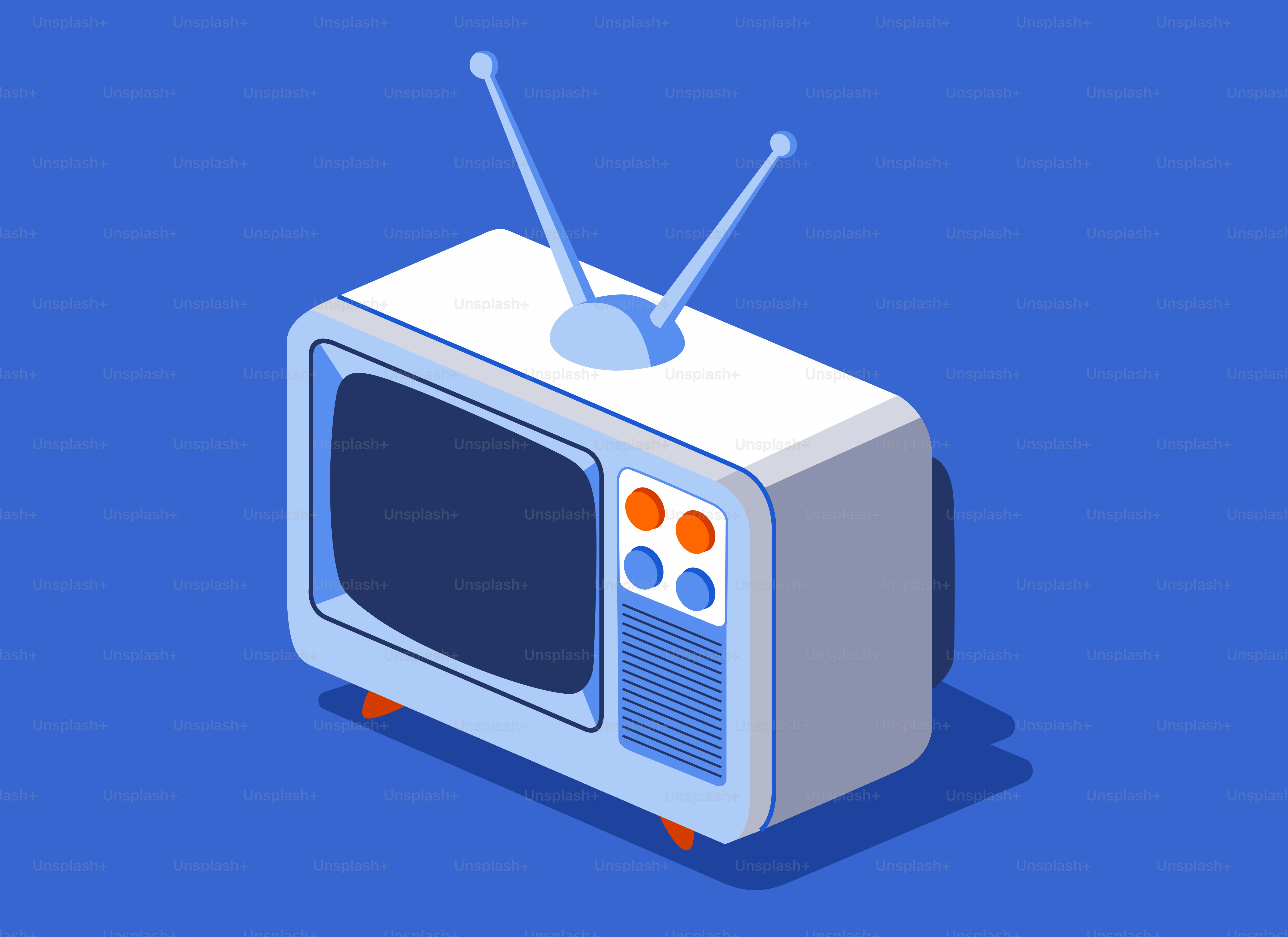 Retro television with antennas on blue background