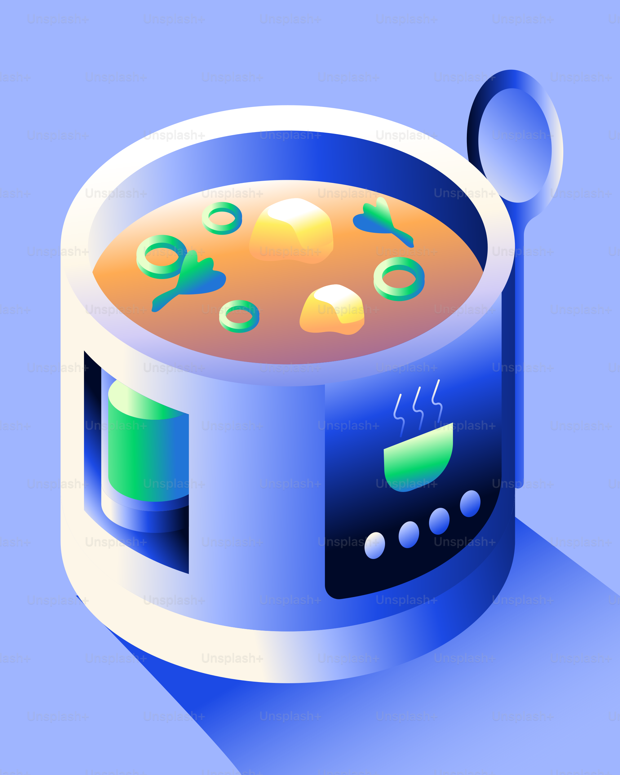 A futuristic pot of soup with a spoon.