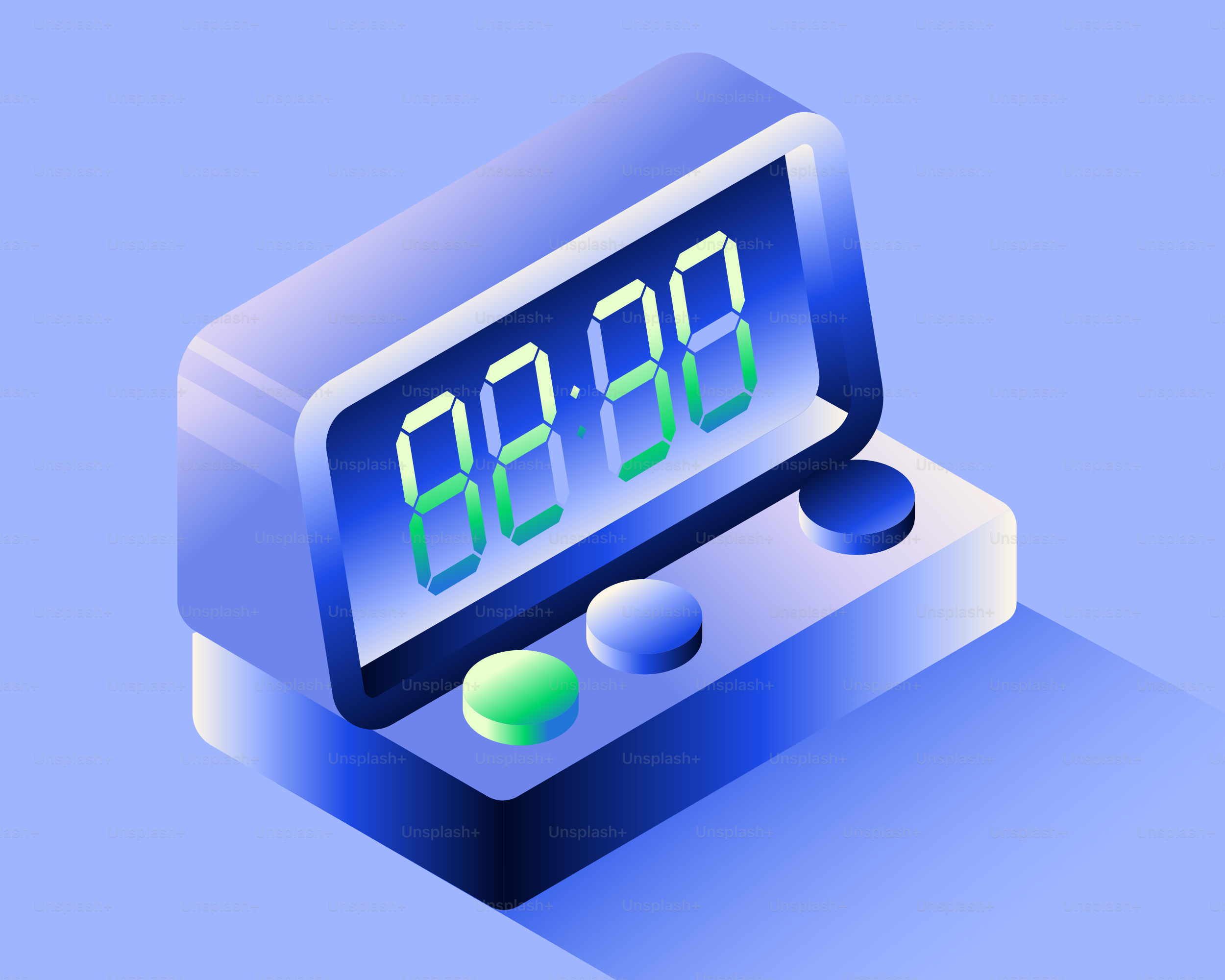 Digital clock with glowing numbers on screen