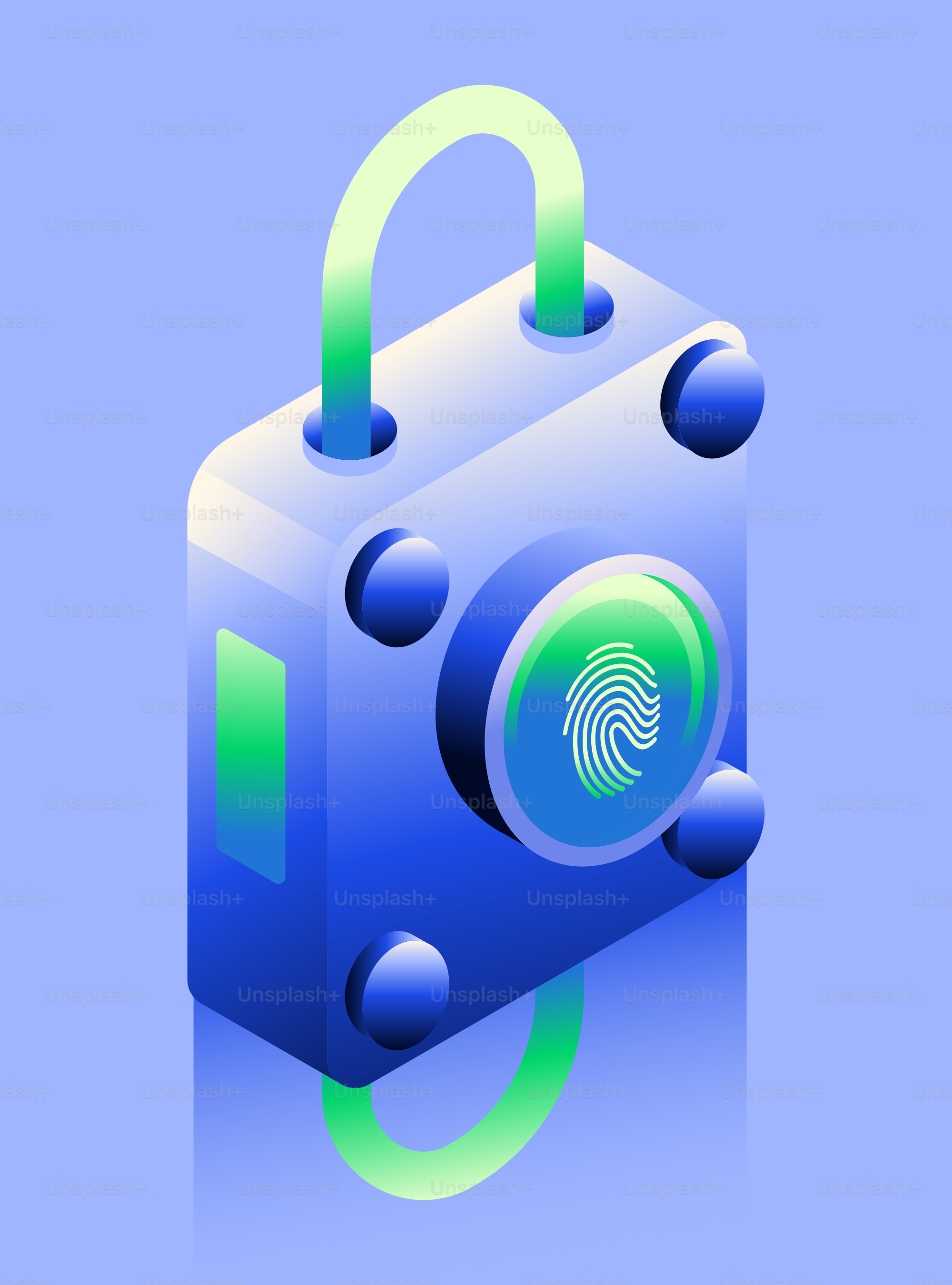 Digital lock with fingerprint scanner on blue background
