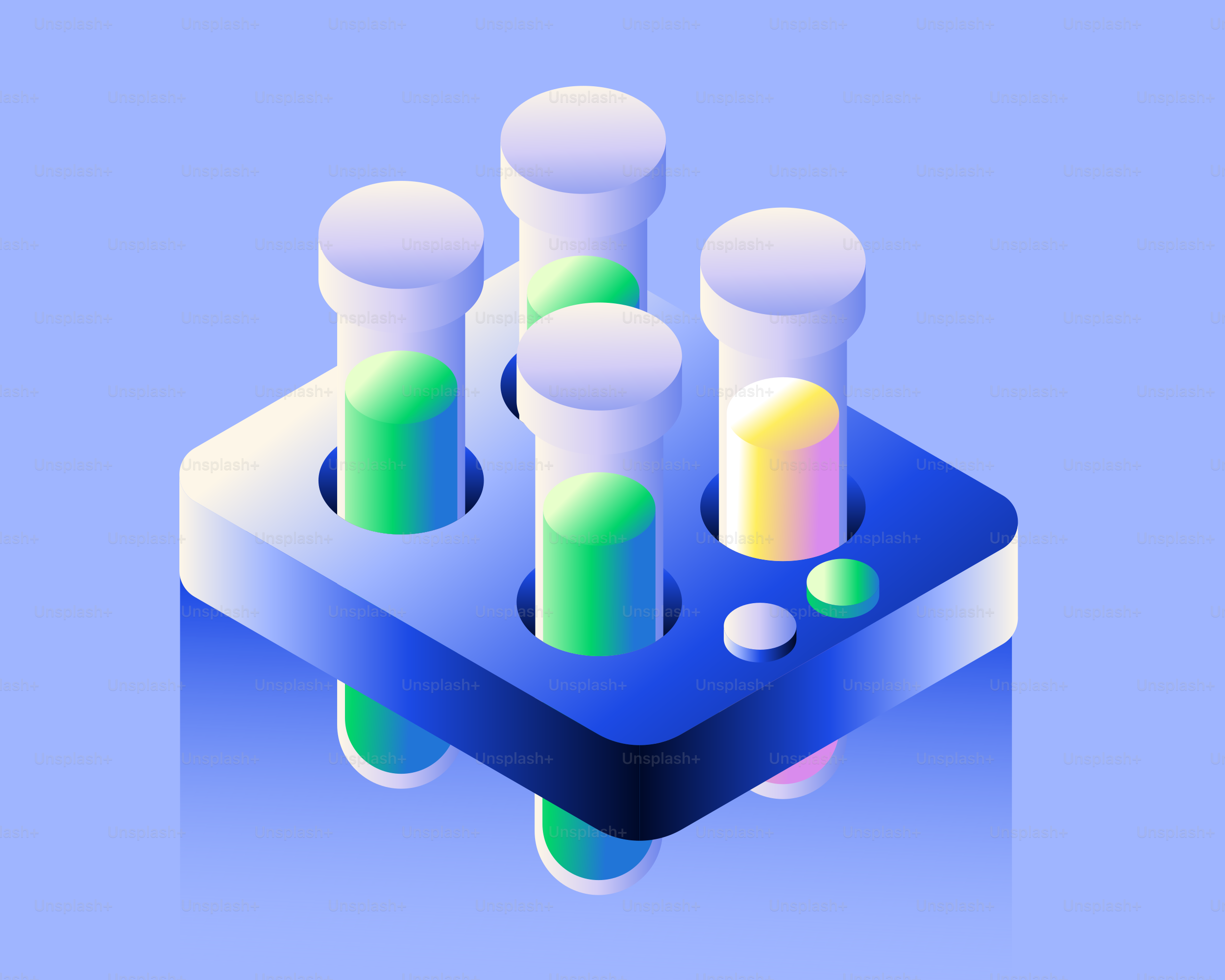 Test tubes with colorful liquids in a rack.