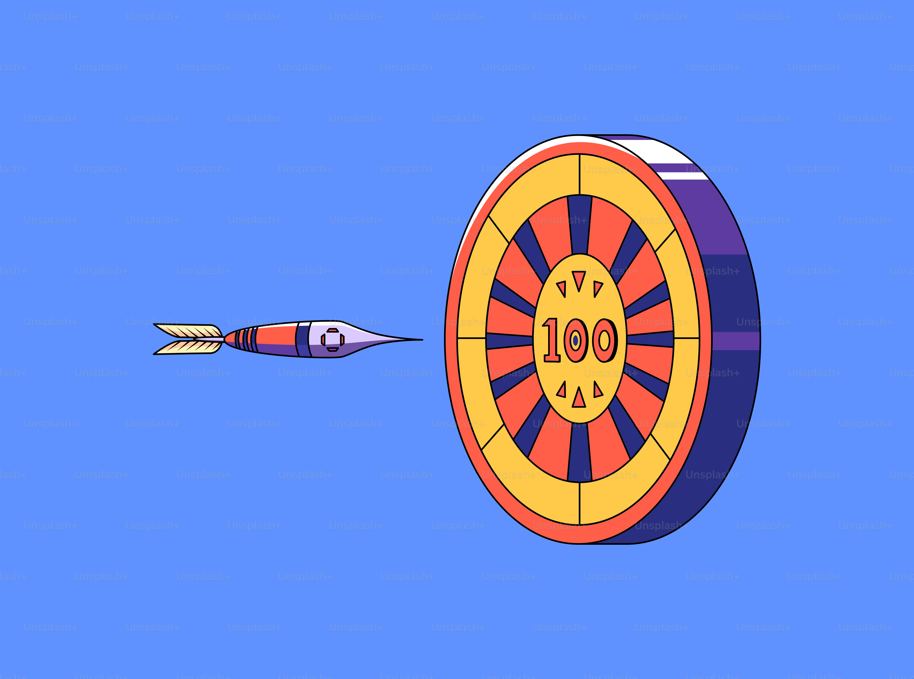 100点のダーツがダーツボードに向かって飛んでいく。