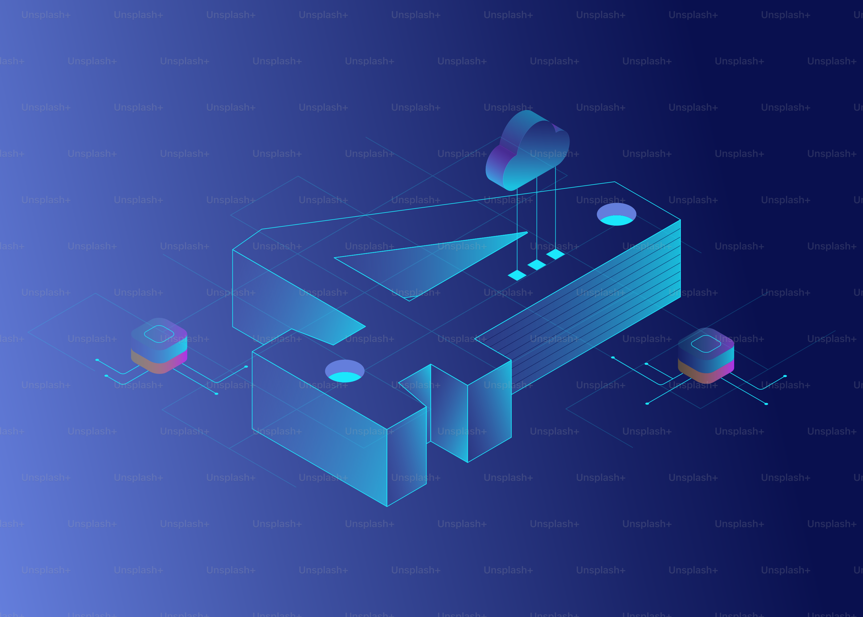 3D number four with cloud and circuits