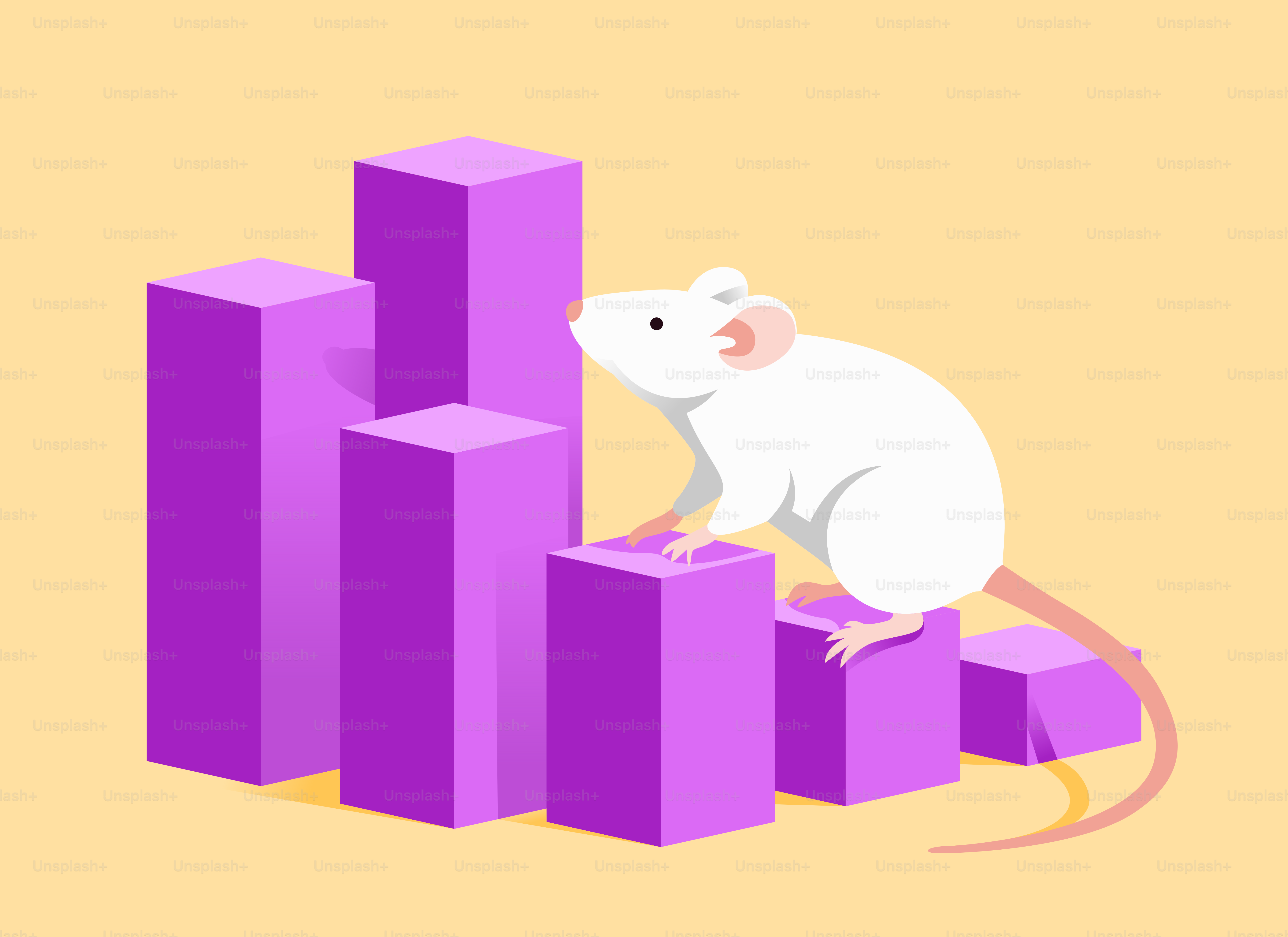 White mouse on purple bar graph
