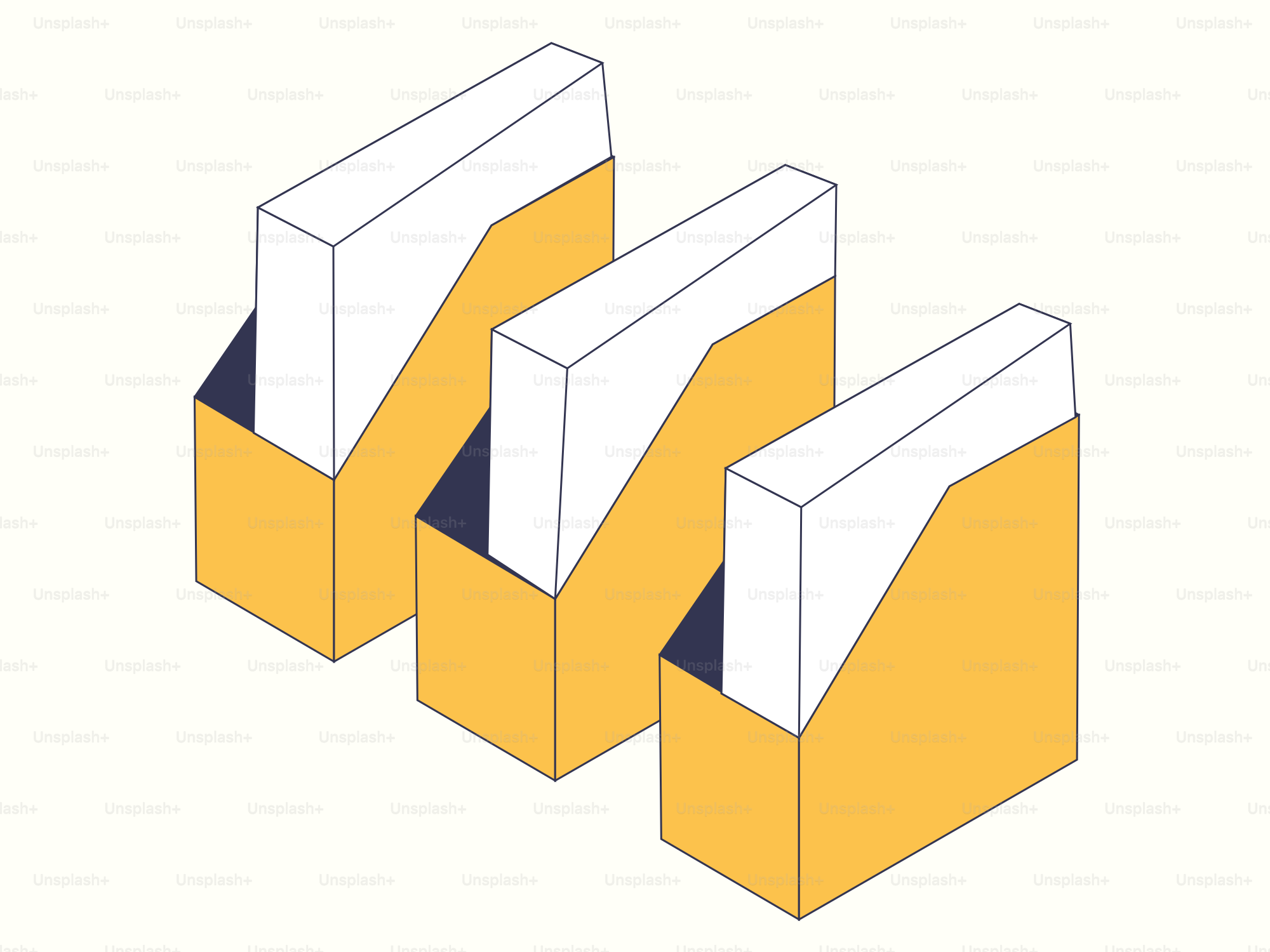 Three yellow and white magazine holders