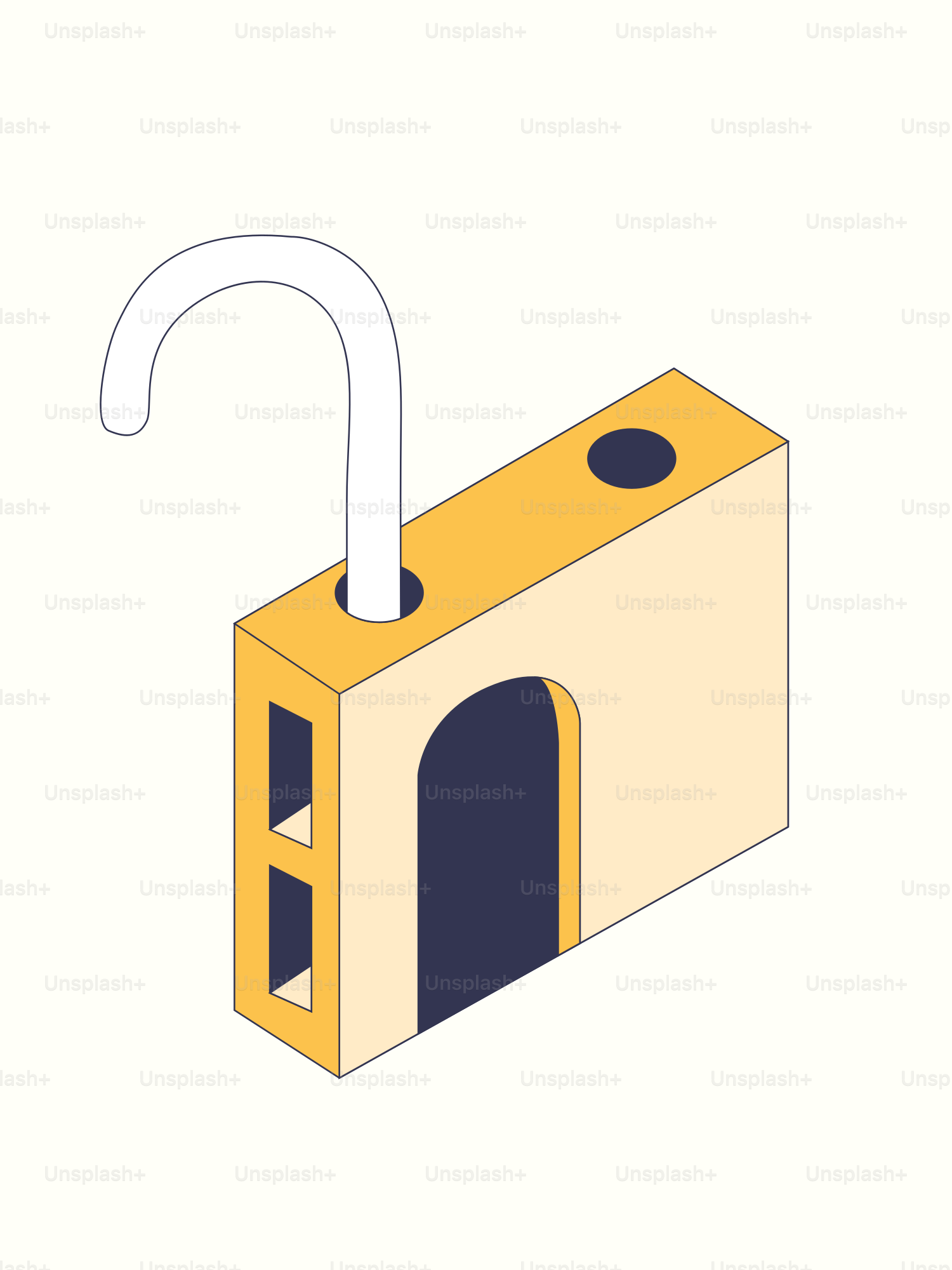 Um cadeado aberto com corpo amarelo e interior azul