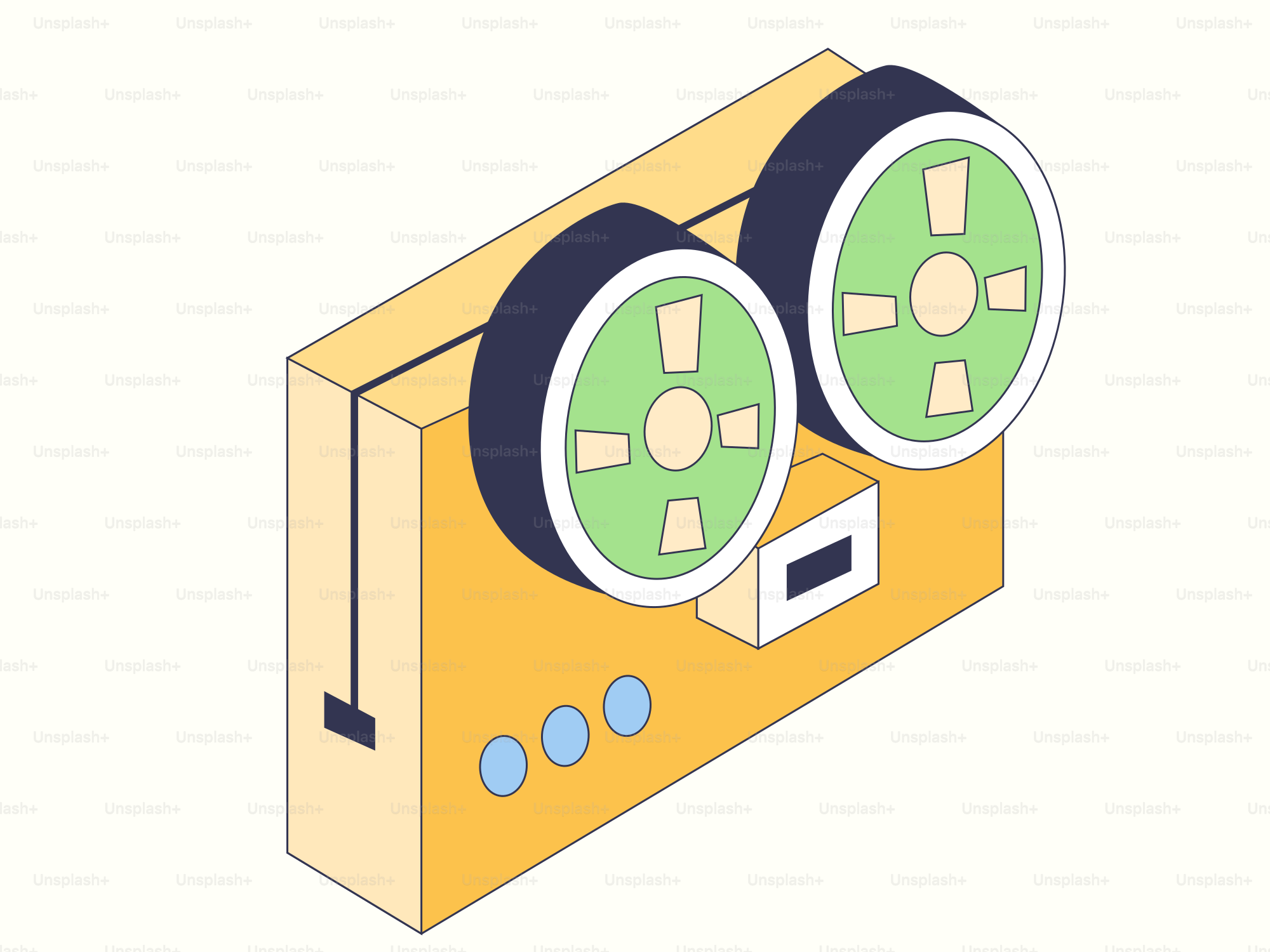 Retro reel-to-reel tape recorder with green spools