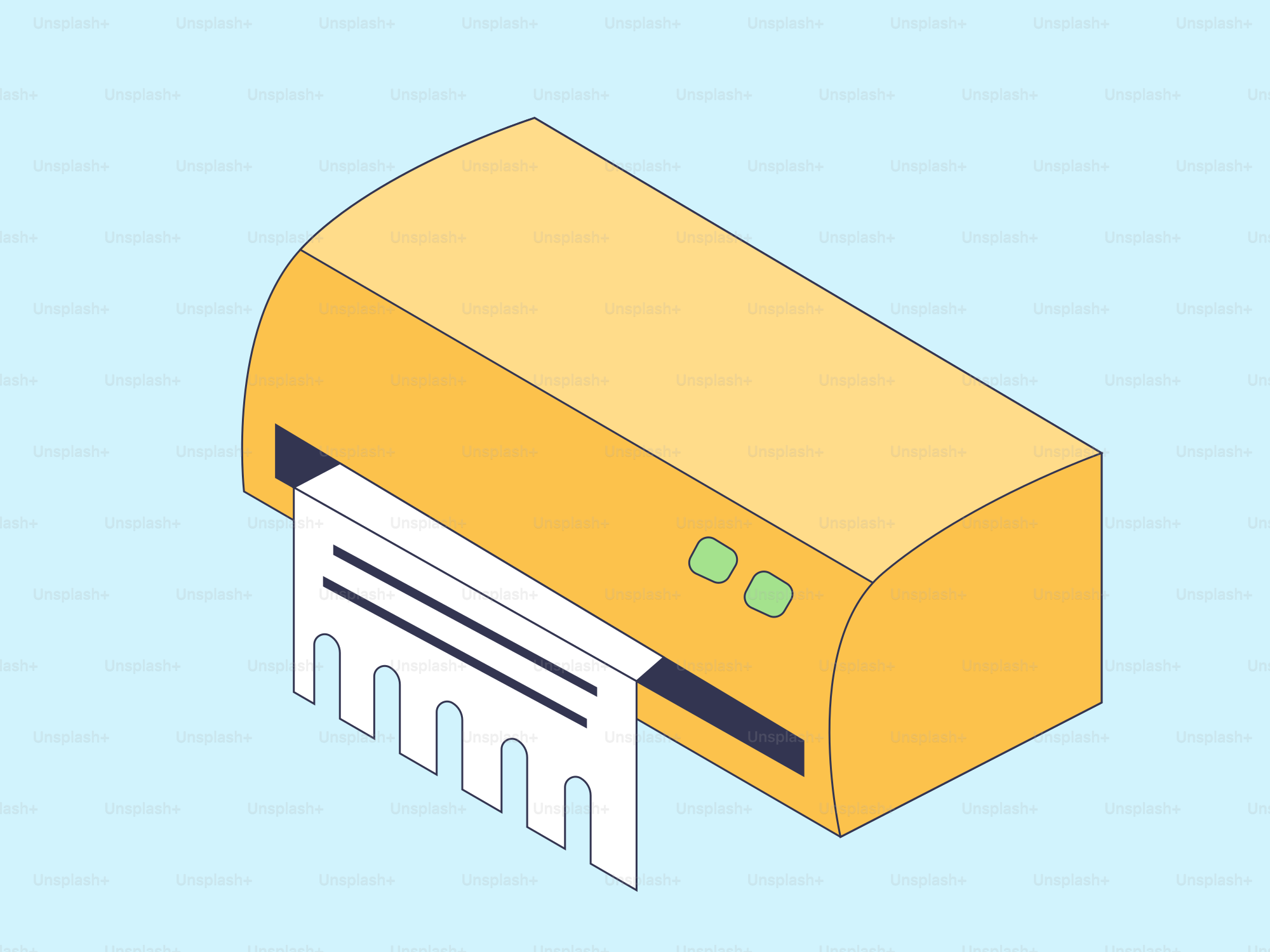Yellow paper shredder with document emerging