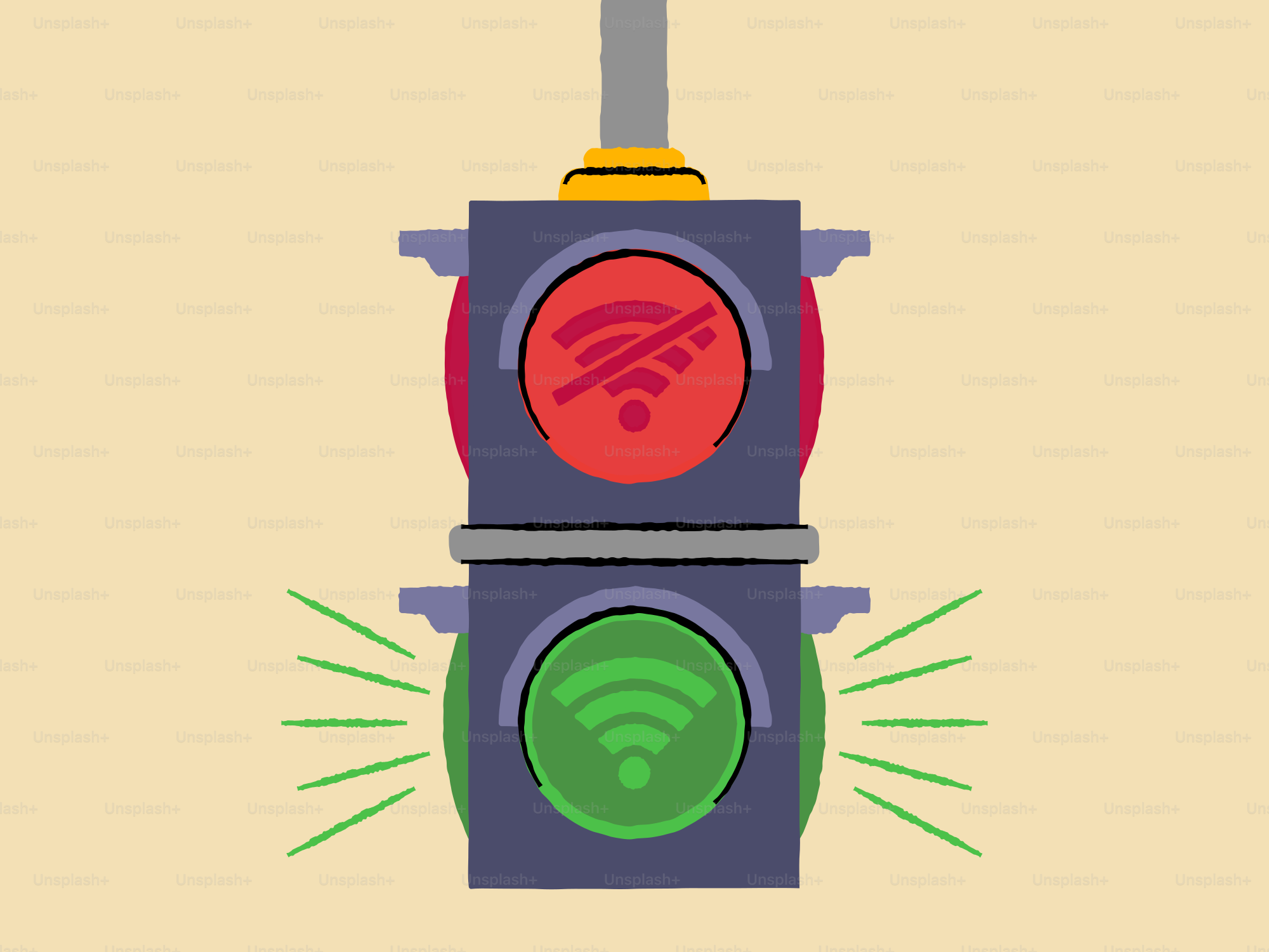 Feux de circulation avec des symboles wifi pour l’état de la connexion.