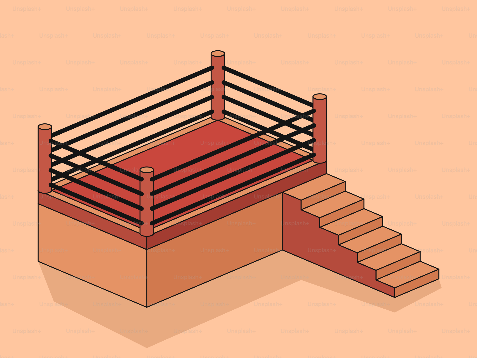 A boxing ring with steps on the side.