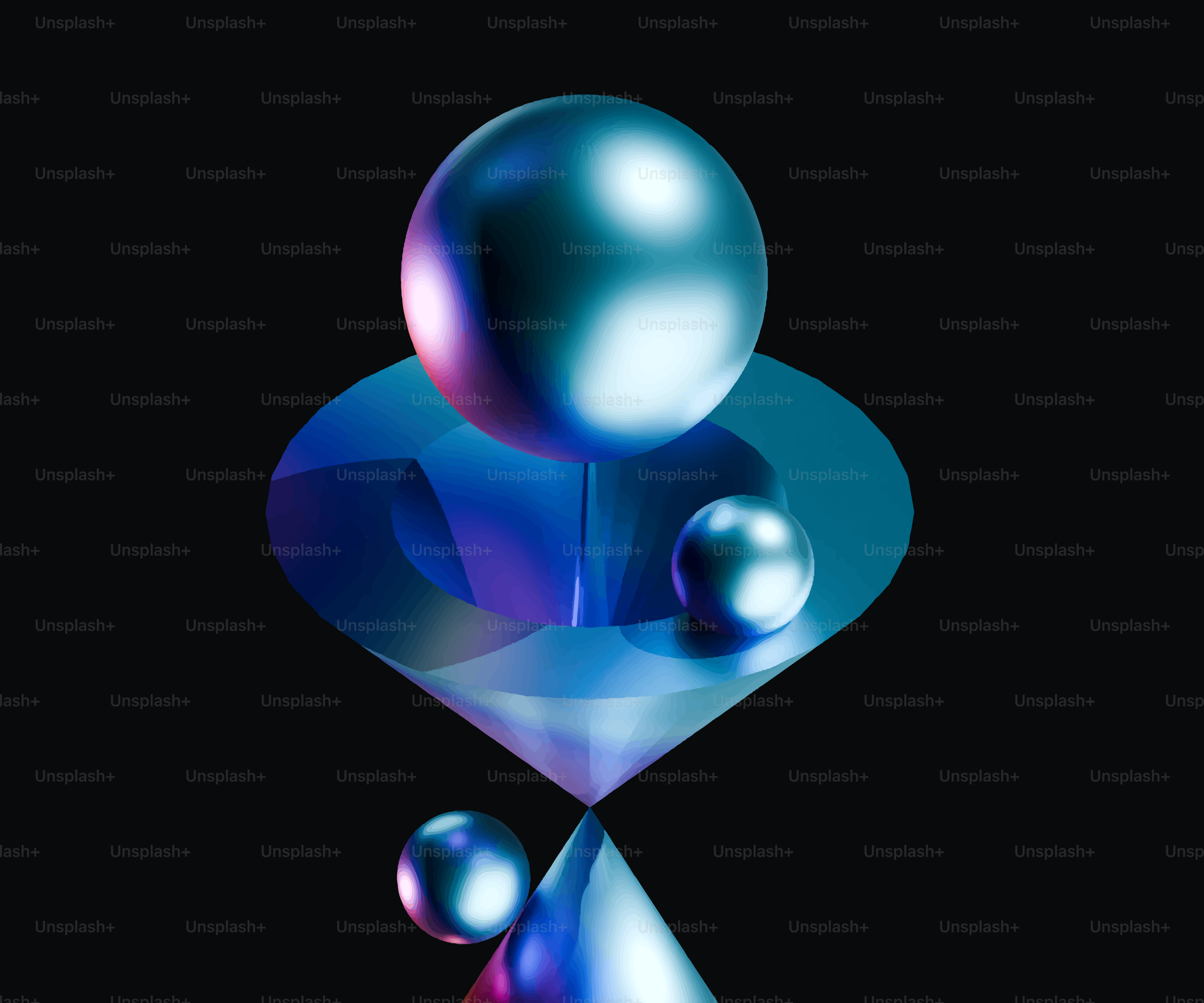 Abstrakte geometrische Formen mit metallischem Glanz auf schwarzem Hintergrund