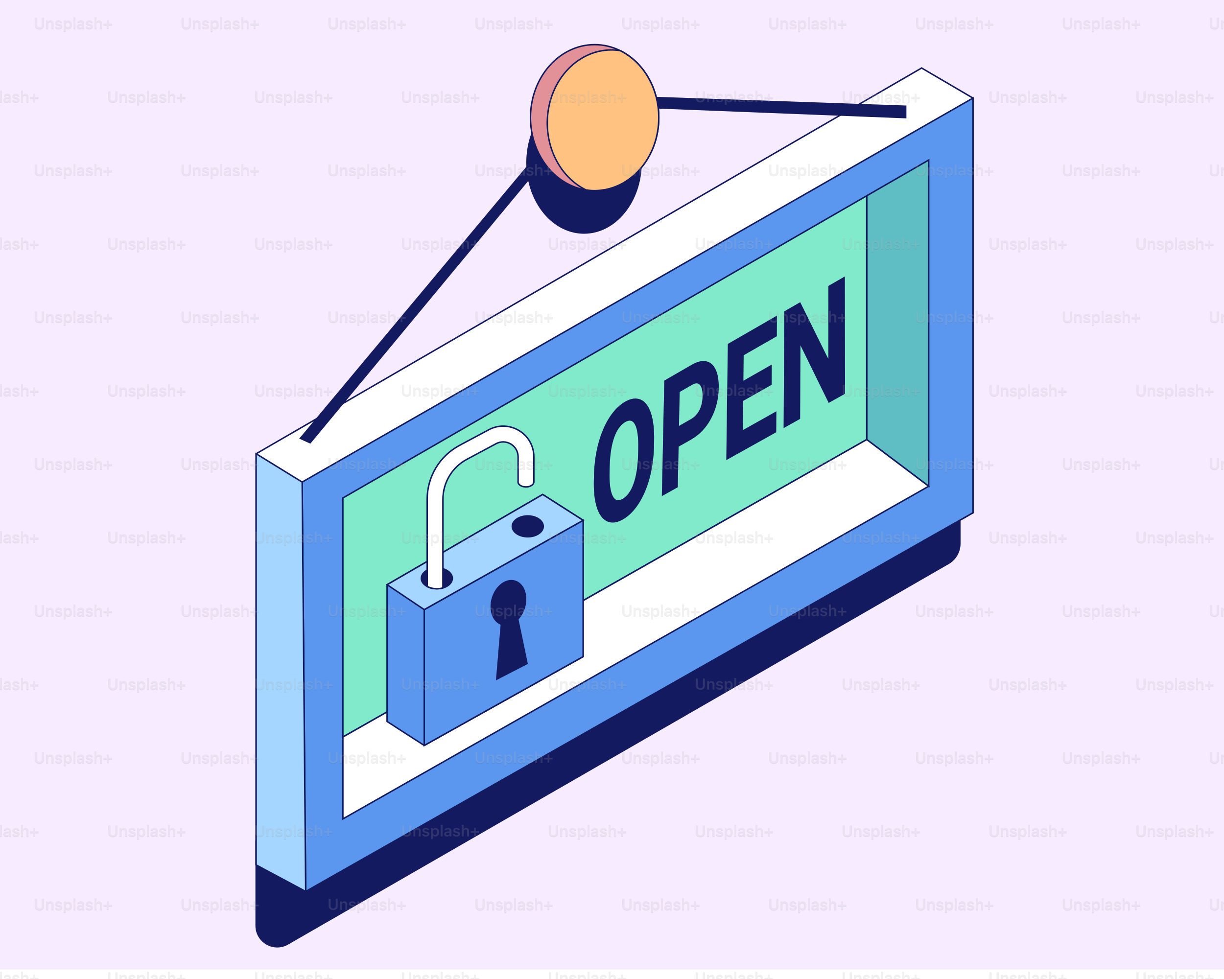 Open sign with a locked padlock